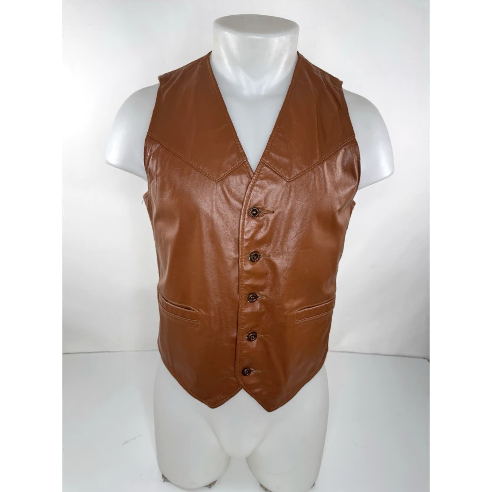 Sears VINTAGE Sears Leather Vest Western Mens 38 Brown - EXCELLENT Vest Mens 38 Brown Western Leather Sears Size US XXS / EU 40 - 2 Thumbnail