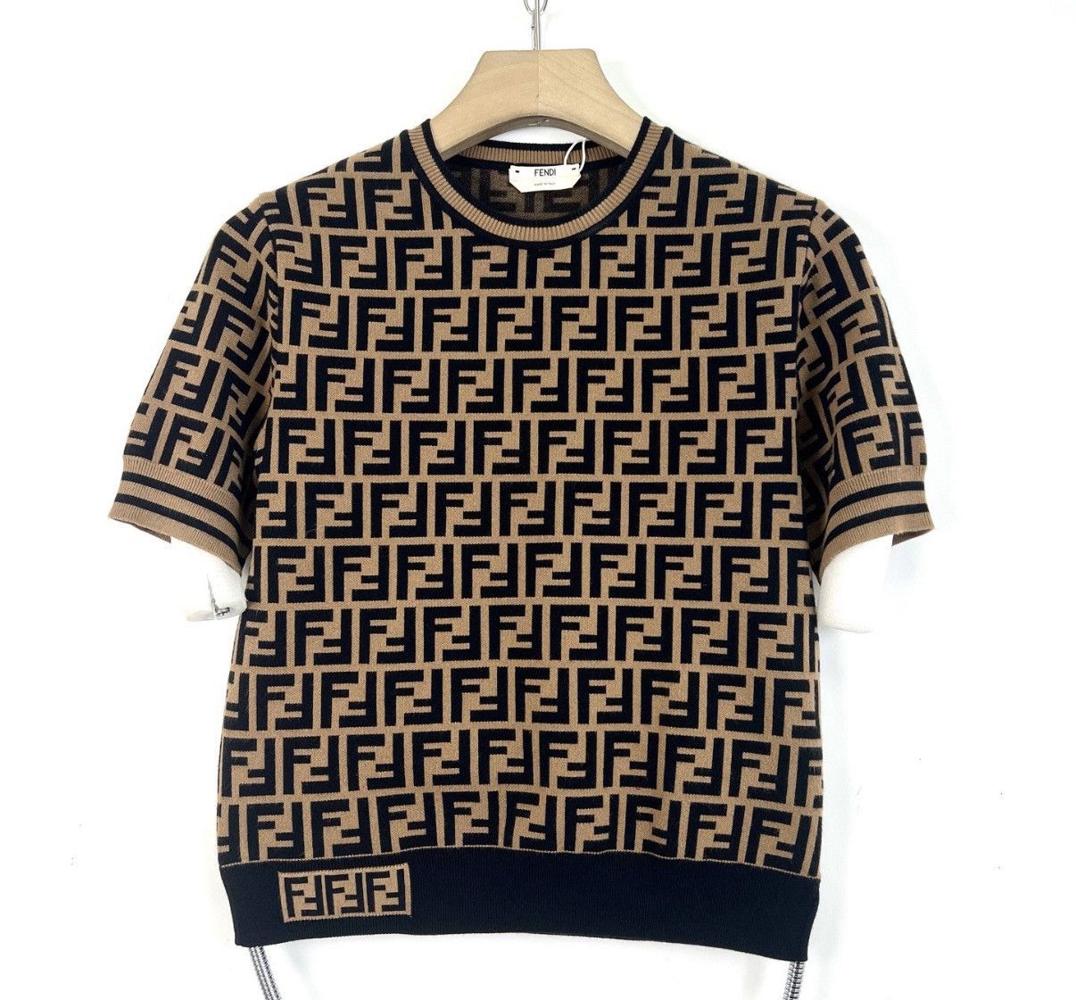 Fendi Fendi Brown Crew Neck Short Sleeve KnitK12 Size US XXS / EU 40 - 1 Thumbnail