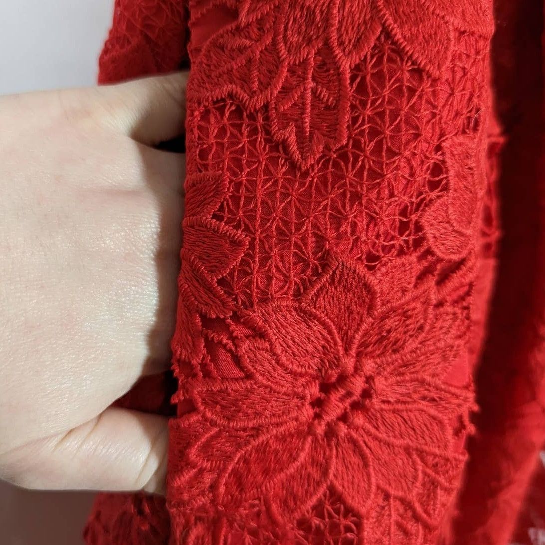 NICHOLAS NICHOLAS Rouleau Red Lace Sleeveless V-Neck Midi Dress 6 Size M / US 6-8 / IT 42-44 - 6 Thumbnail