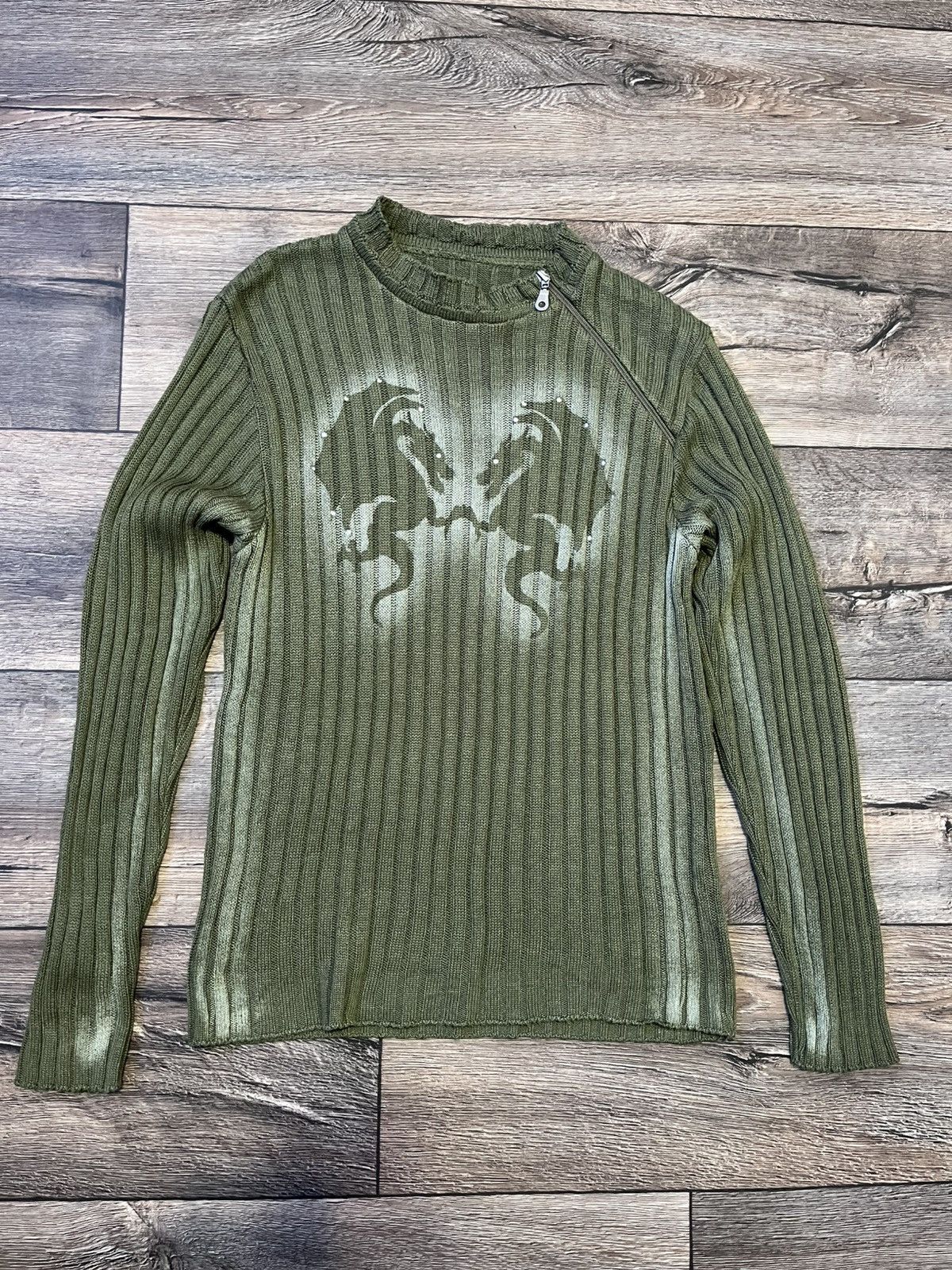 Japanese Brand × Vintage Vintage Y2K AvantGarde Tribal Dragon Rare Knit Zip Sweater Size US M / EU 48-50 / 2 - 1 Thumbnail