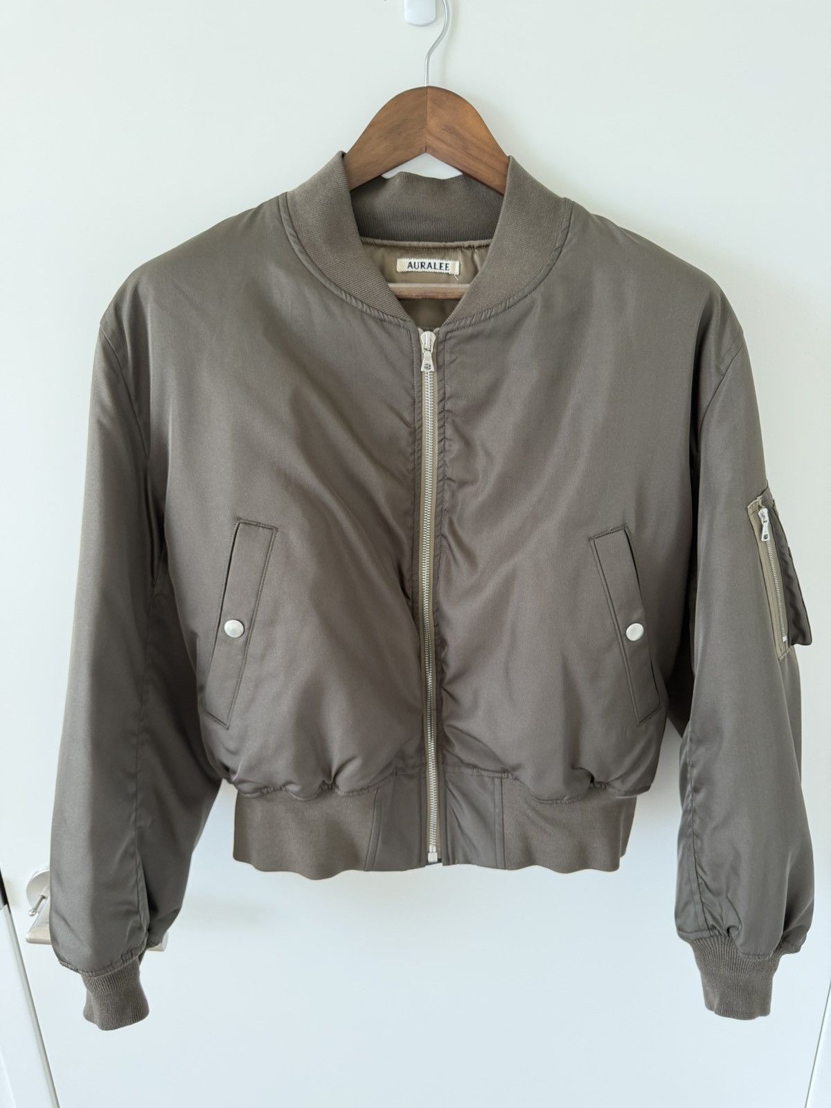 Auralee Bomber Jacket Silk Twill Blouson Olive Size 3 $1952