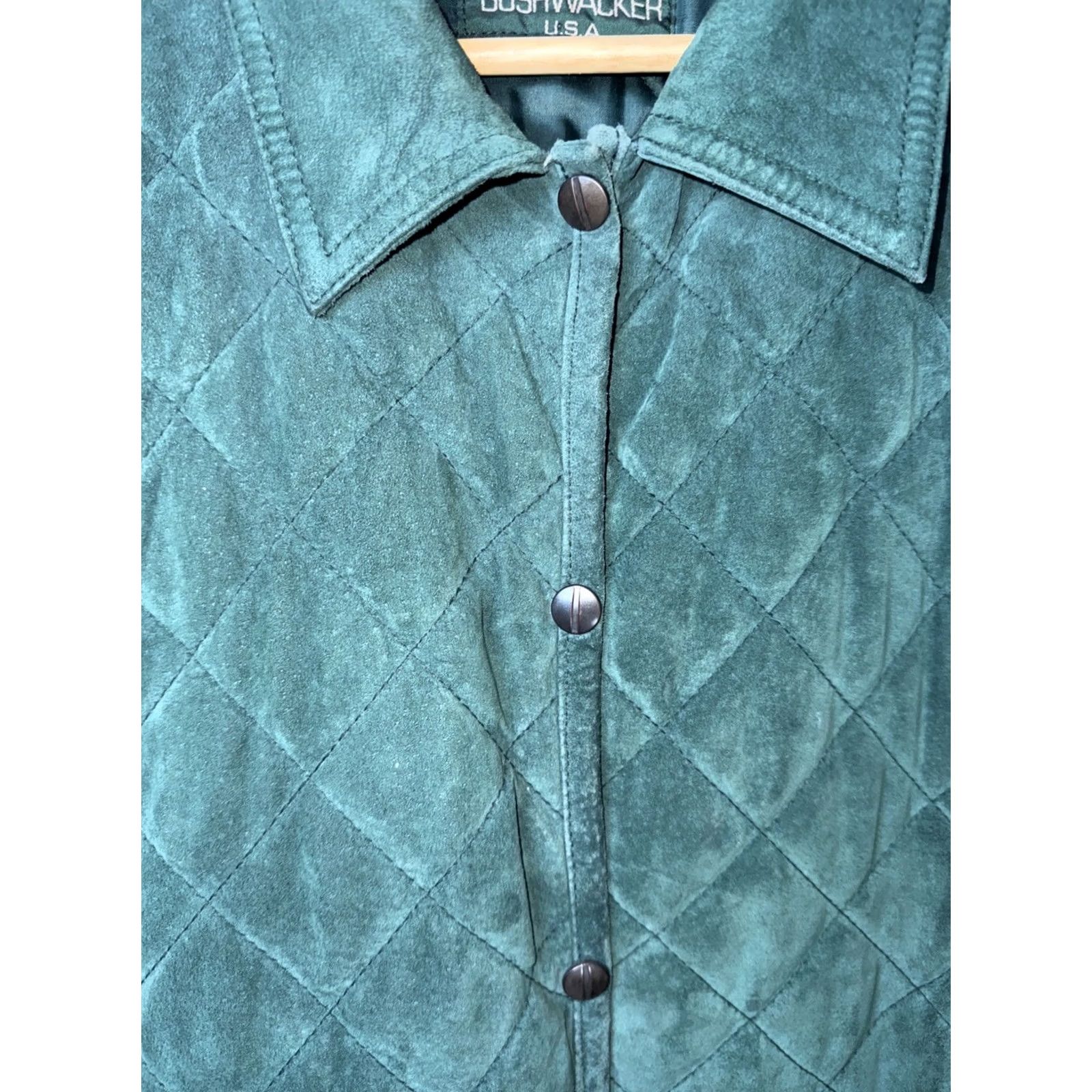 Vintage VINTAGE BUSHWACKER USA Quilted Green Pig Suede Snap Button Jacket Womens M Size M / US 6-8 / IT 42-44 - 3 Thumbnail