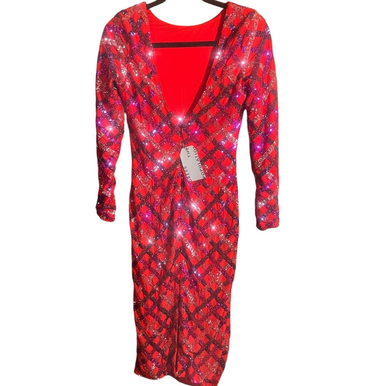 sequined bodycon dress Final Sale Plus Size Off The Shoulder Deep V Sequin Ruched BodyCon Dress in Red