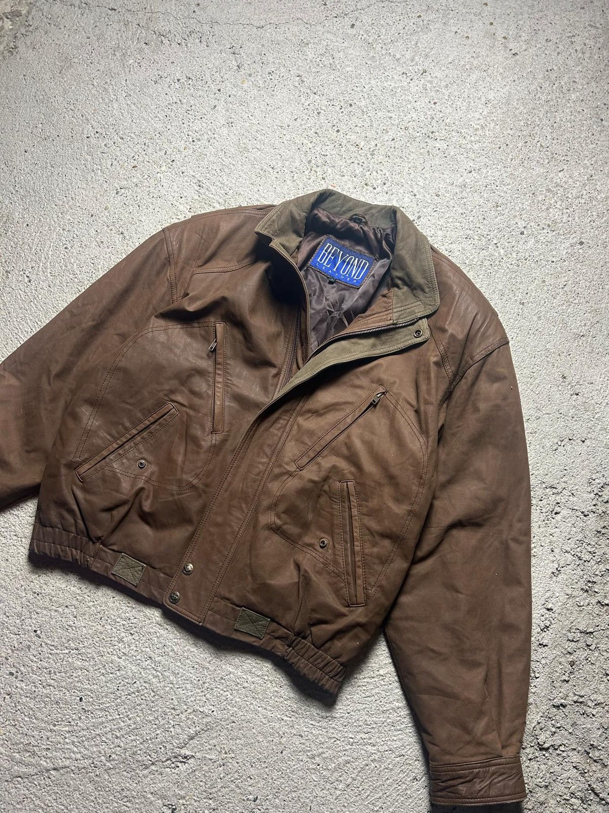 Vintage Brown leather jacket baggy swag vintage rare Size US L / EU 52-54 / 3 - 2 Thumbnail
