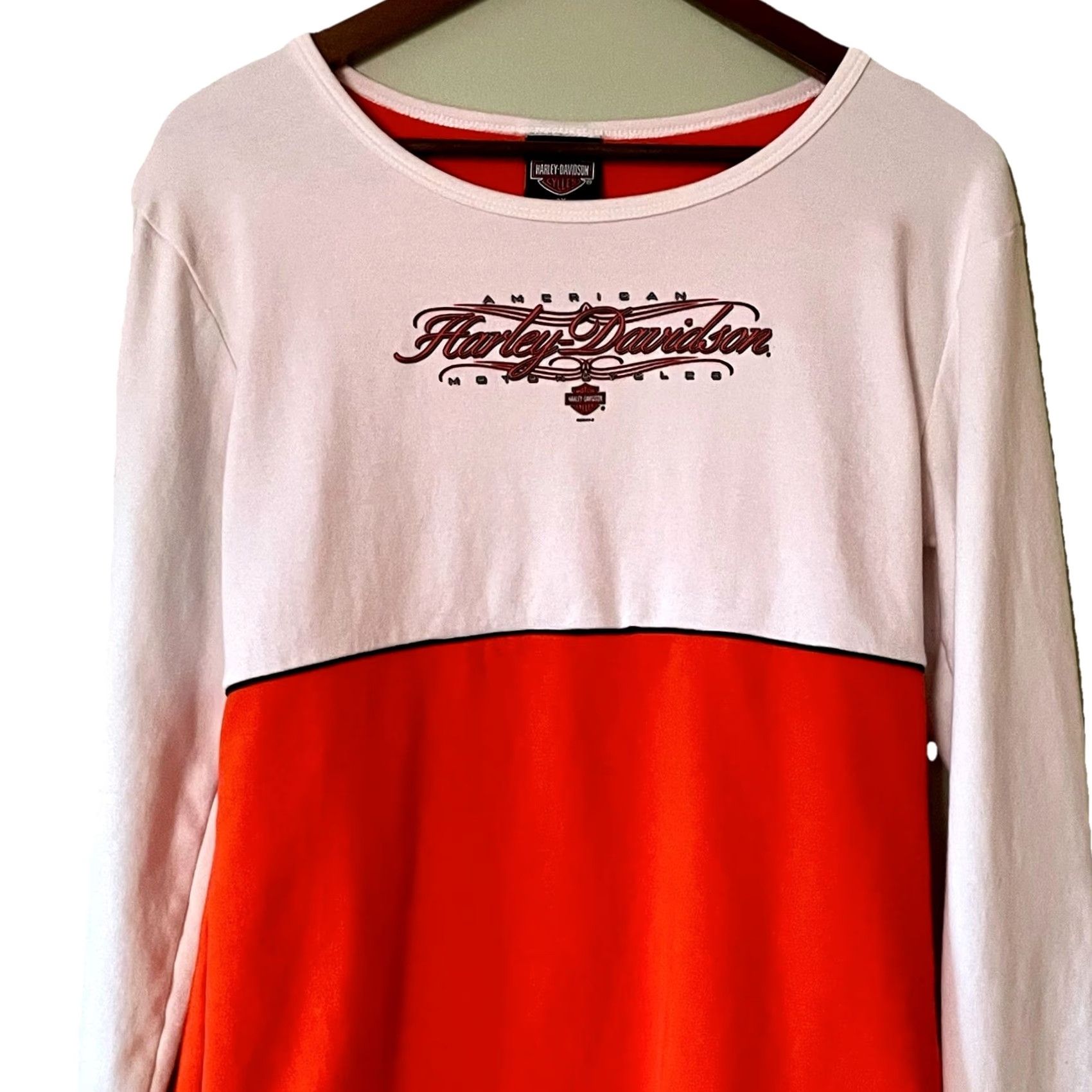 Harley Davidson VINTAGE Harley-Davidson T-Shirt Women 2XL Orange White Long Sleeve Cap Sleeve Crew Neck Logo 70s 80s 90s USA Classic Size XXL / US 16-18 / IT 52-54 - 3 Thumbnail