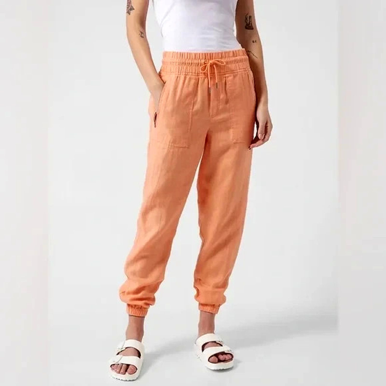 Athleta ATHLETA CABO ORANGE LINEN ZIP POCKETS ELASTIC WAIST JOGGERS Size 27" / US 4 / IT 40 - 2 Thumbnail