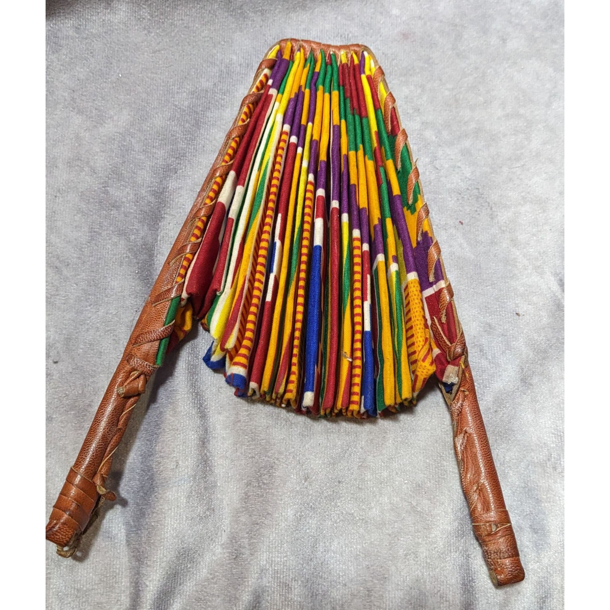 Other Handmade African Fabric Fan Double Sided Leather Handle Size ONE SIZE - 6 Thumbnail
