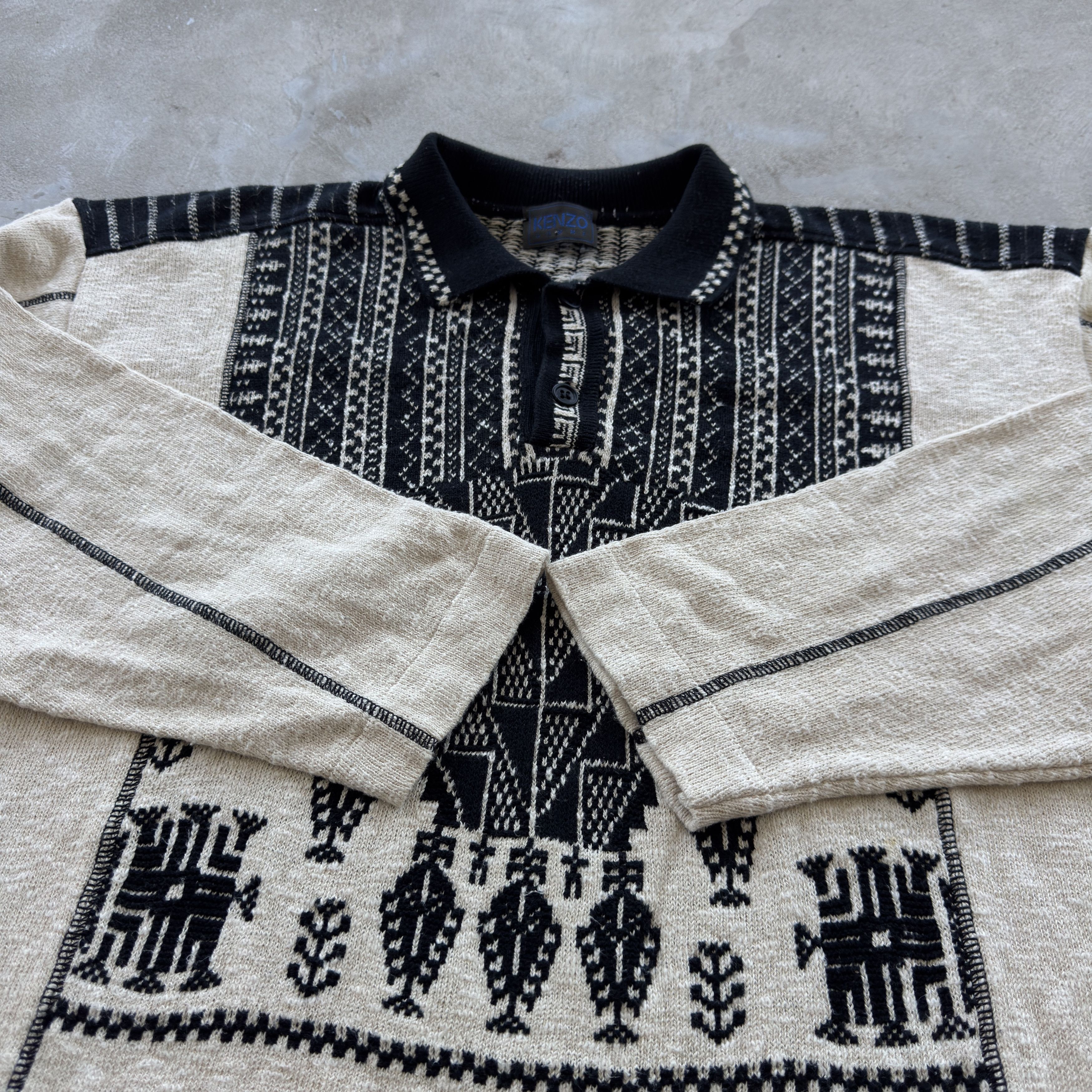 Kenzo Vintage Kenzo Homme Aztec Pattern Knit Polo Sweater Size US XXL / EU 58 / 5 - 4 Thumbnail
