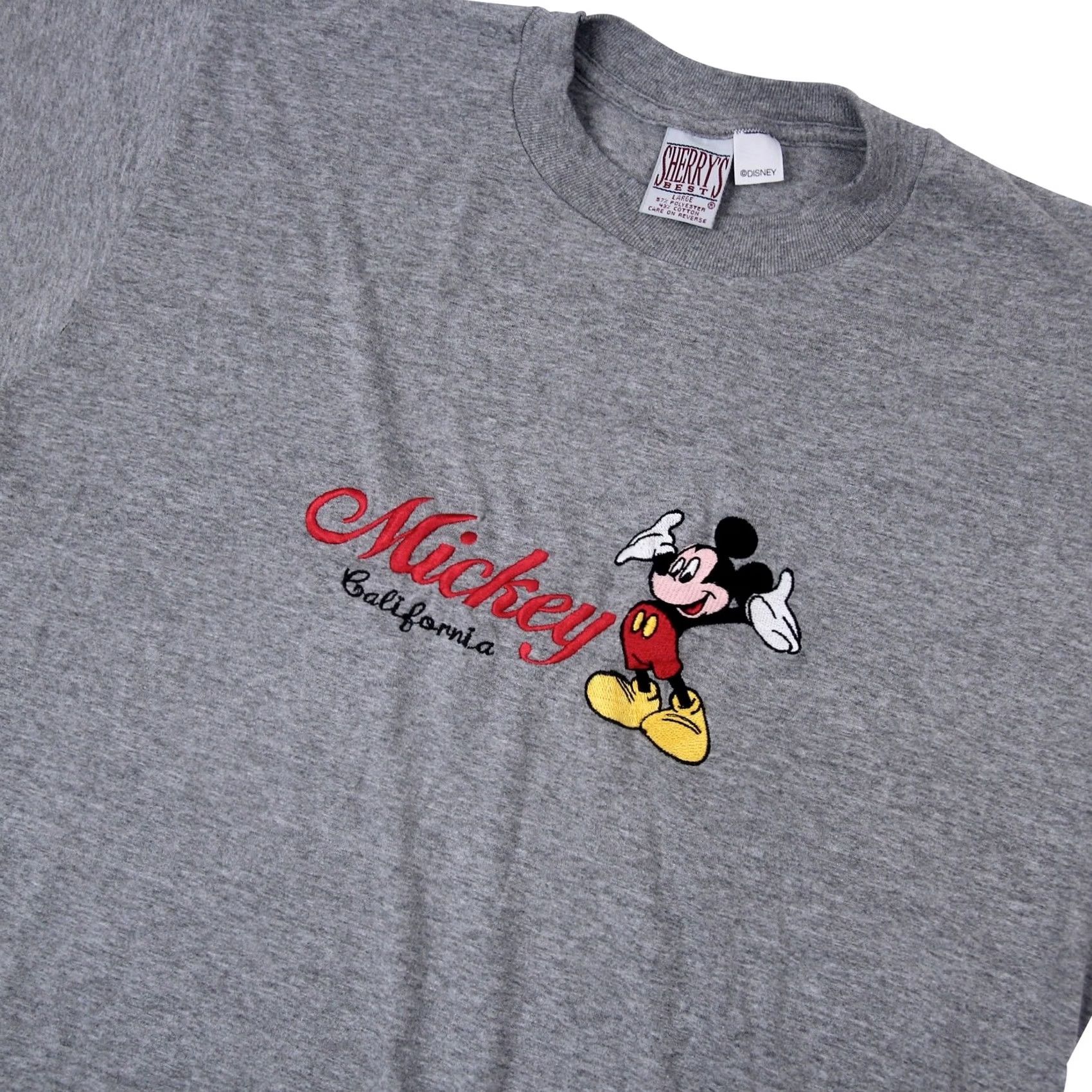 Disney VINTAGE Disney Mickey Mouse Mens Large Spellout Embroidered T Shirt Gray Size US L / EU 52-54 / 3 - 2 Thumbnail
