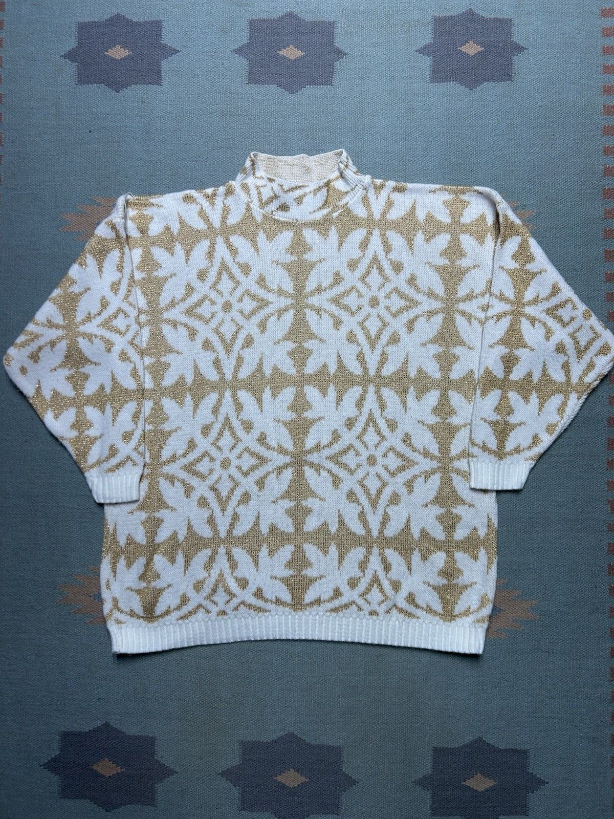 Vintage vtg 80s knit sweater Rose acrylic lurex sparkle snowflake XL Size XL / US 12-14 / IT 48-50 - 1 Thumbnail