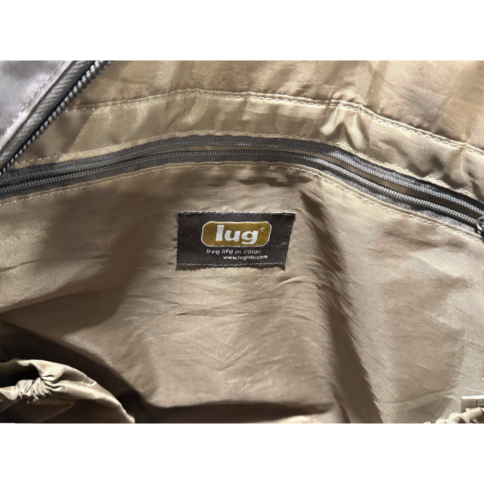 LUG Tote Bag Brown Quilted Travel Organizer - Double Handle, Pockets, Zip, Nylon Lining - Women, Large