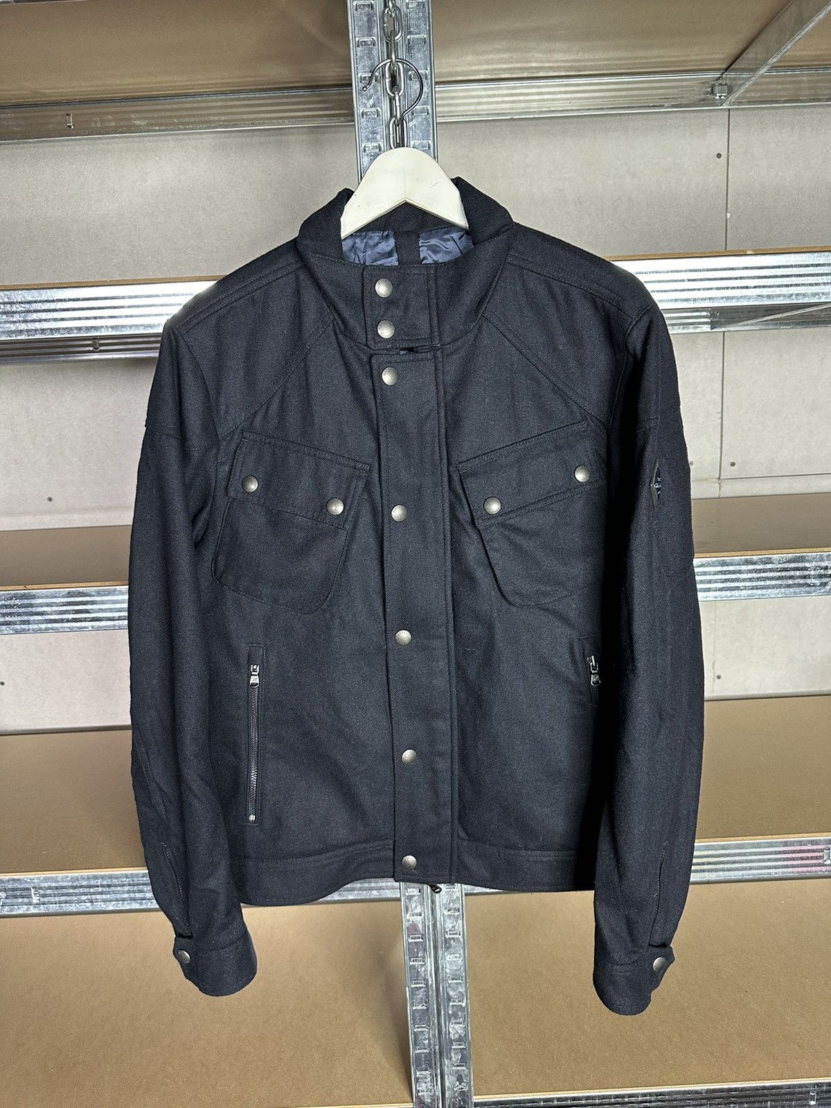 image of Hackett Wool Biker Cargo Luxury Jacket in Navy, Men's (Size Medium)