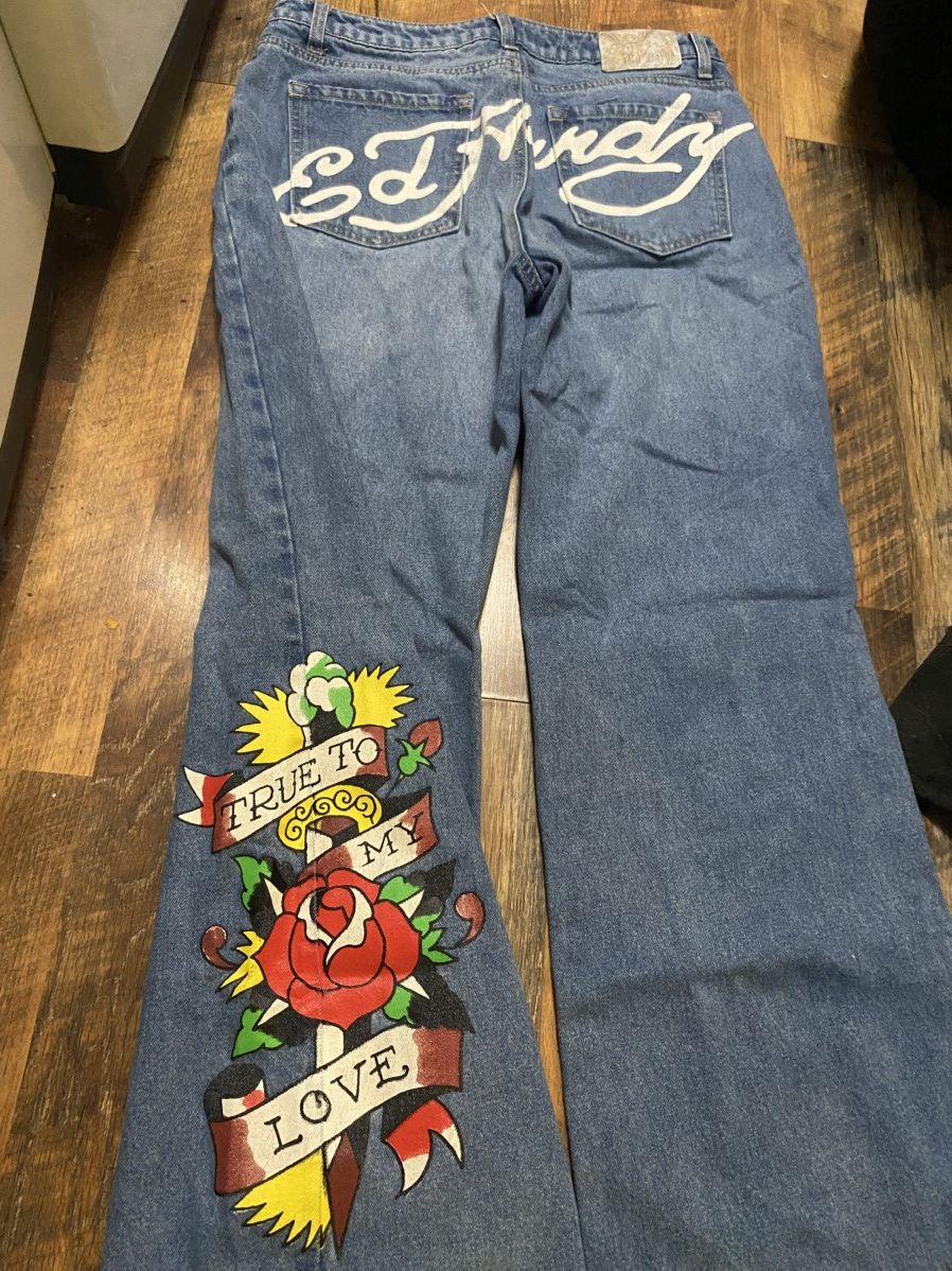 Ed Hardy Ed Hardy Love Kills Slowly Baggy Graphic Denim Rare Tattoo Size 32" / US 10 / IT 46 - 1 Thumbnail