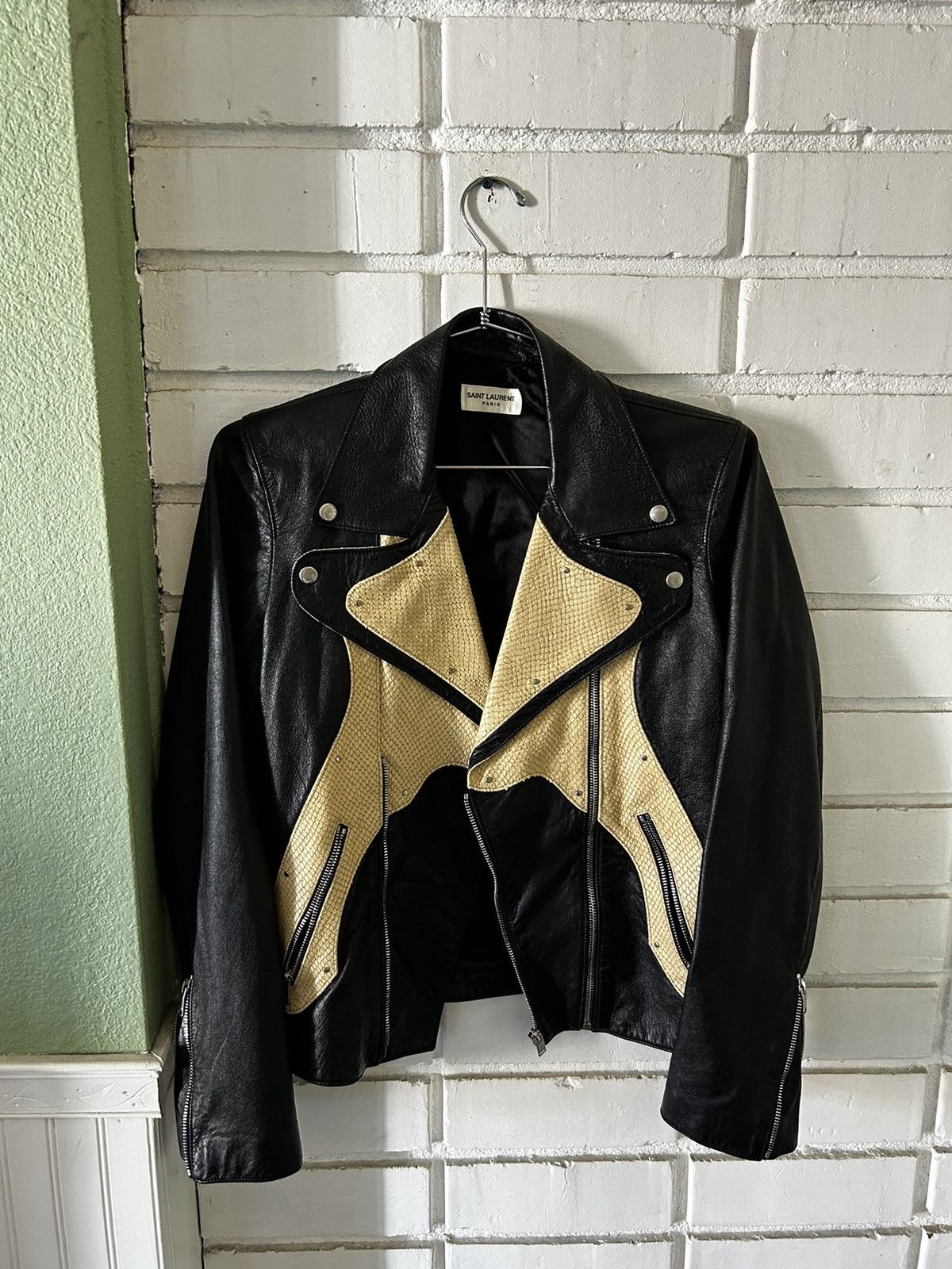 image of Saint Laurent Paris Saint Laurent Fw16 Python Guitar Leather Jacket (Sz 48) in Black (Size Medium)