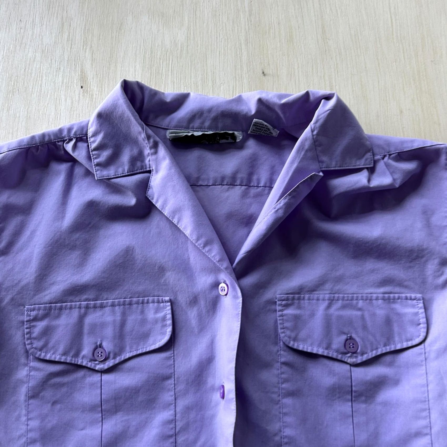 Vintage Hunter's Glen Shirt Womens 36 Purple Solid Short Sleeve Button-Up Collared Top Size XS / US 0-2 / IT 36-38 - 2 Thumbnail