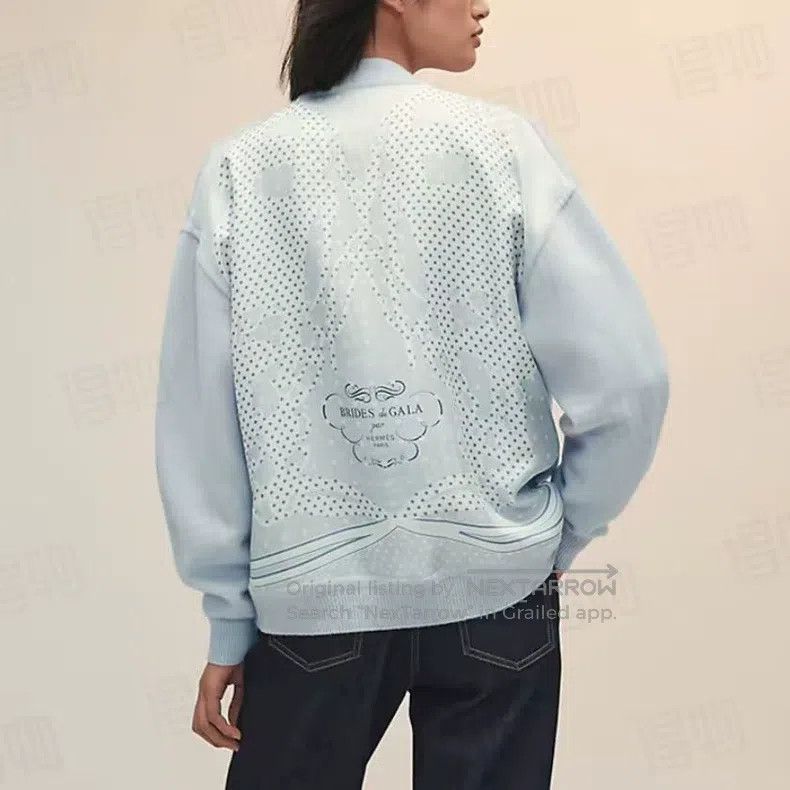 Hermes Hermes Haze blue back silk blend open cardigan jacket Size S / US 4 / IT 40 - 8 Thumbnail