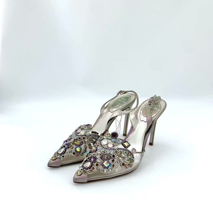 Rene Caovilla Rene Caovilla Silver Diamond Pointed Stiletto Heels Size US 4.5 / IT 34.5 - 1 Thumbnail
