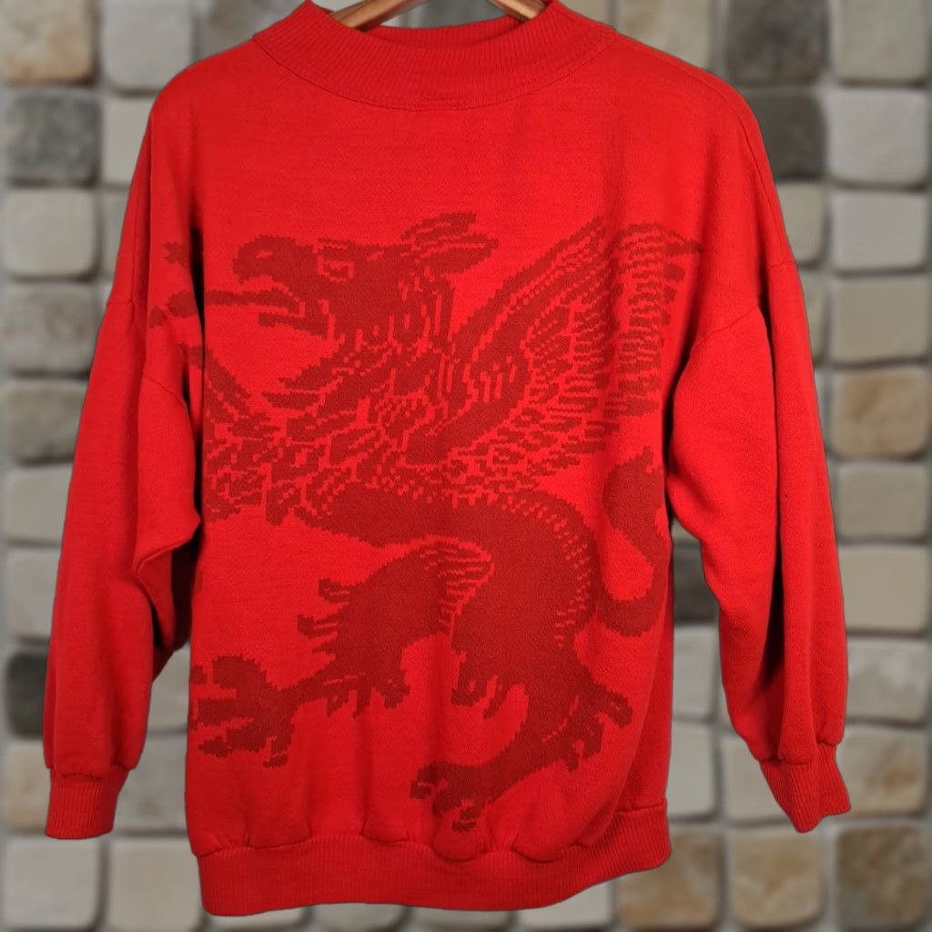 Griffin VINTAGE VA-HO Griffin Sweatshirt Shirt Women S Red Mock Neck Pullover Knit Acrylic - 90s Style? Size S / US 4 / IT 40 - 1 Thumbnail