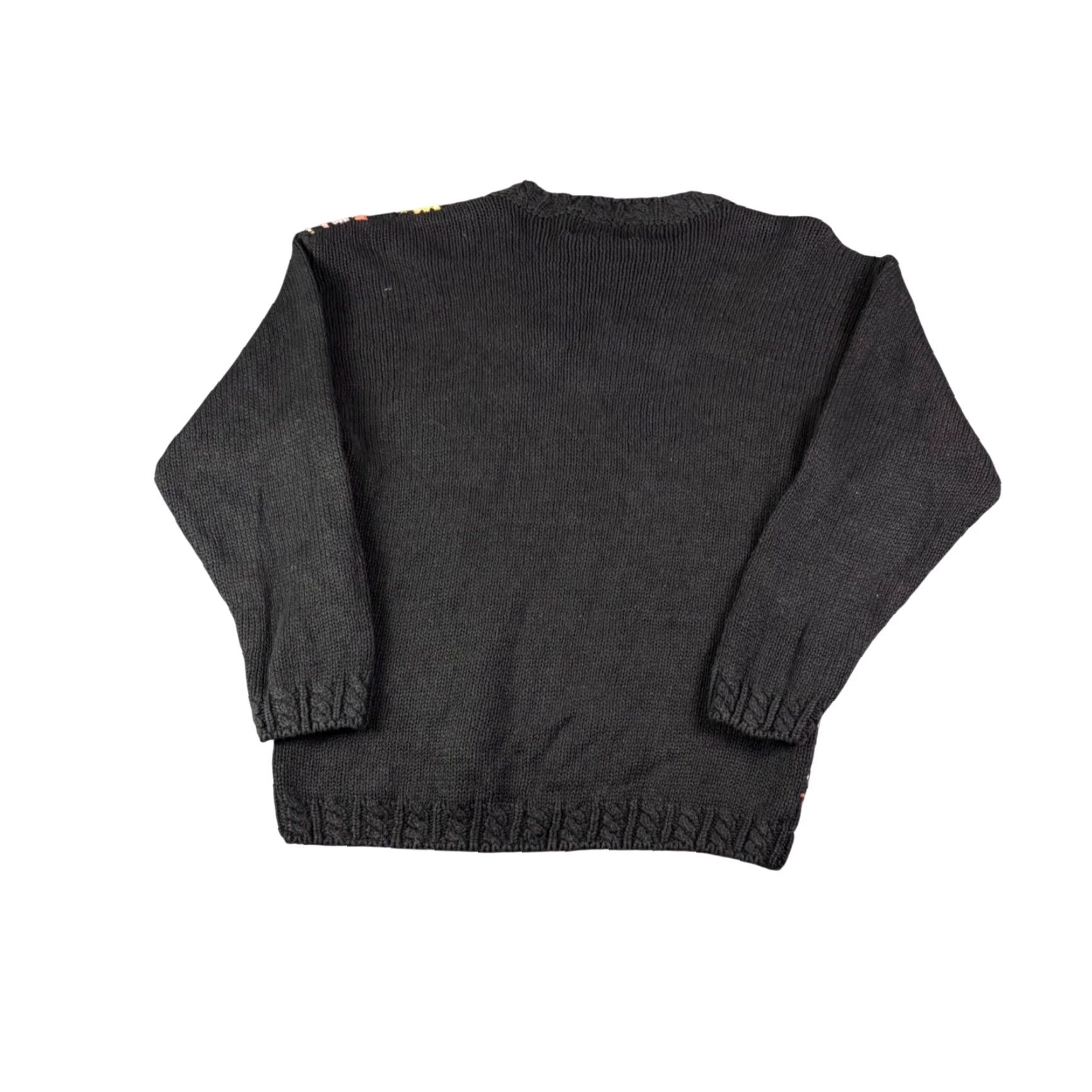 Vintage Cristal Kobe Black Floral Knit Sweater M Vintage 90s Woman Ramie Cotton Crew Neck Asymmetrical Sleeve Bohemian Nature Graphic Print Knit Size M / US 6-8 / IT 42-44 - 2 Thumbnail