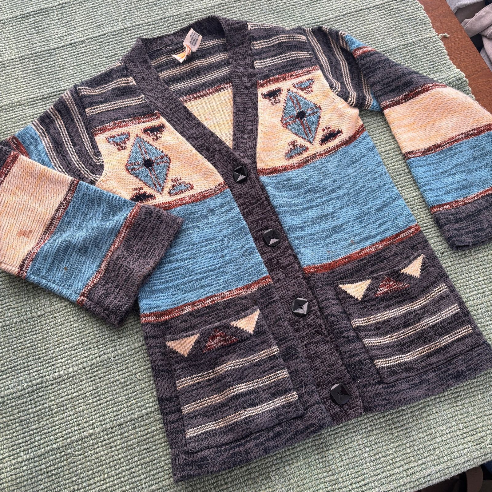 Vintage Vintage 70s Womens Knit Cardigan Boho Southwestern Hippie Size L / US 10 / IT 46 - 9 Thumbnail