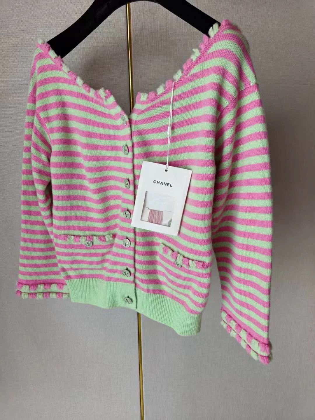 Chanel Pink Green Stripe Sweater - dmc
