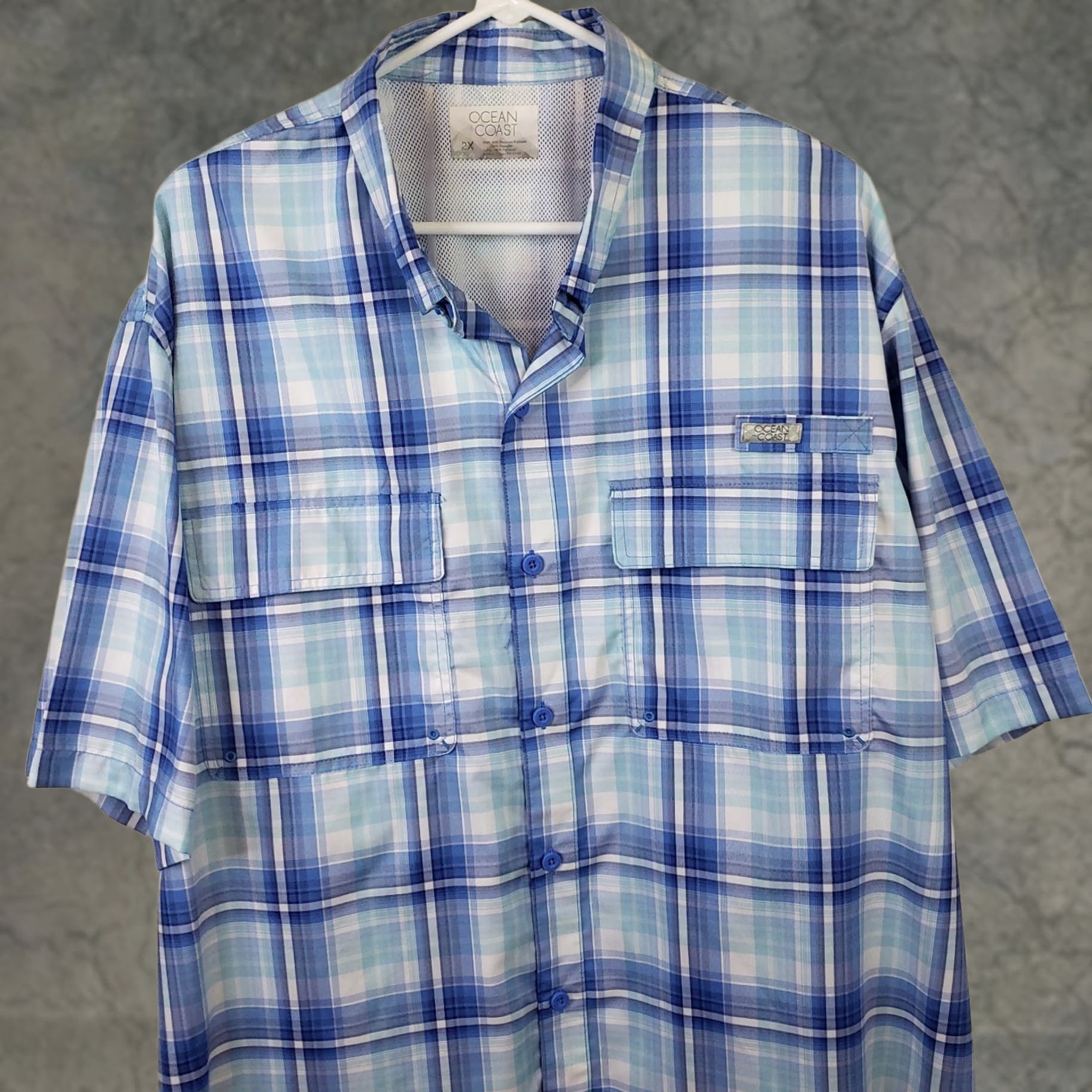 Vintage Ocean & Coast Mens Button-Up Shirt 2XL Blue Plaid Lightweight Vented Camp Shirt Outdoor Casual Workwear Shirt Size US XXL / EU 58 / 5 - 1 Thumbnail