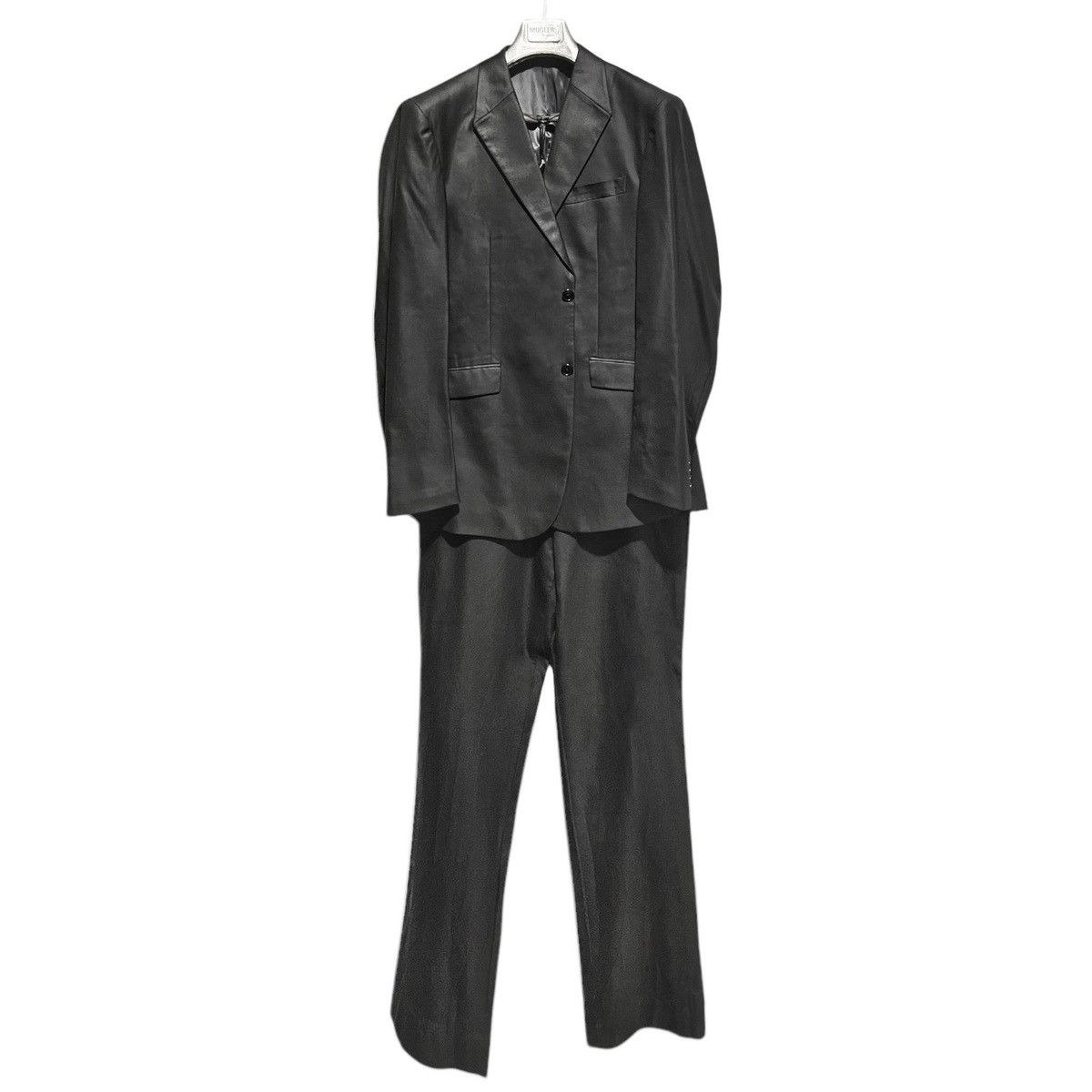 Designer × Mugler × Thierry Mugler Thierry Mugler Black Shiny Virgin Wool Suit Notched Lapel Size 44L - 2 Thumbnail