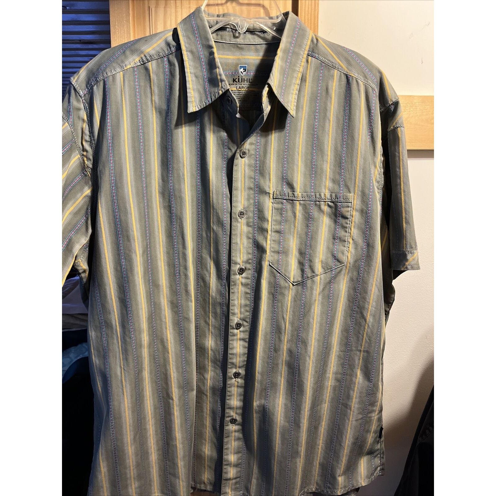 Kuhl Kuhl Men's L Gray Striped Button Down SS Cotton Poly Shirt Size US L / EU 52-54 / 3 - 2 Thumbnail