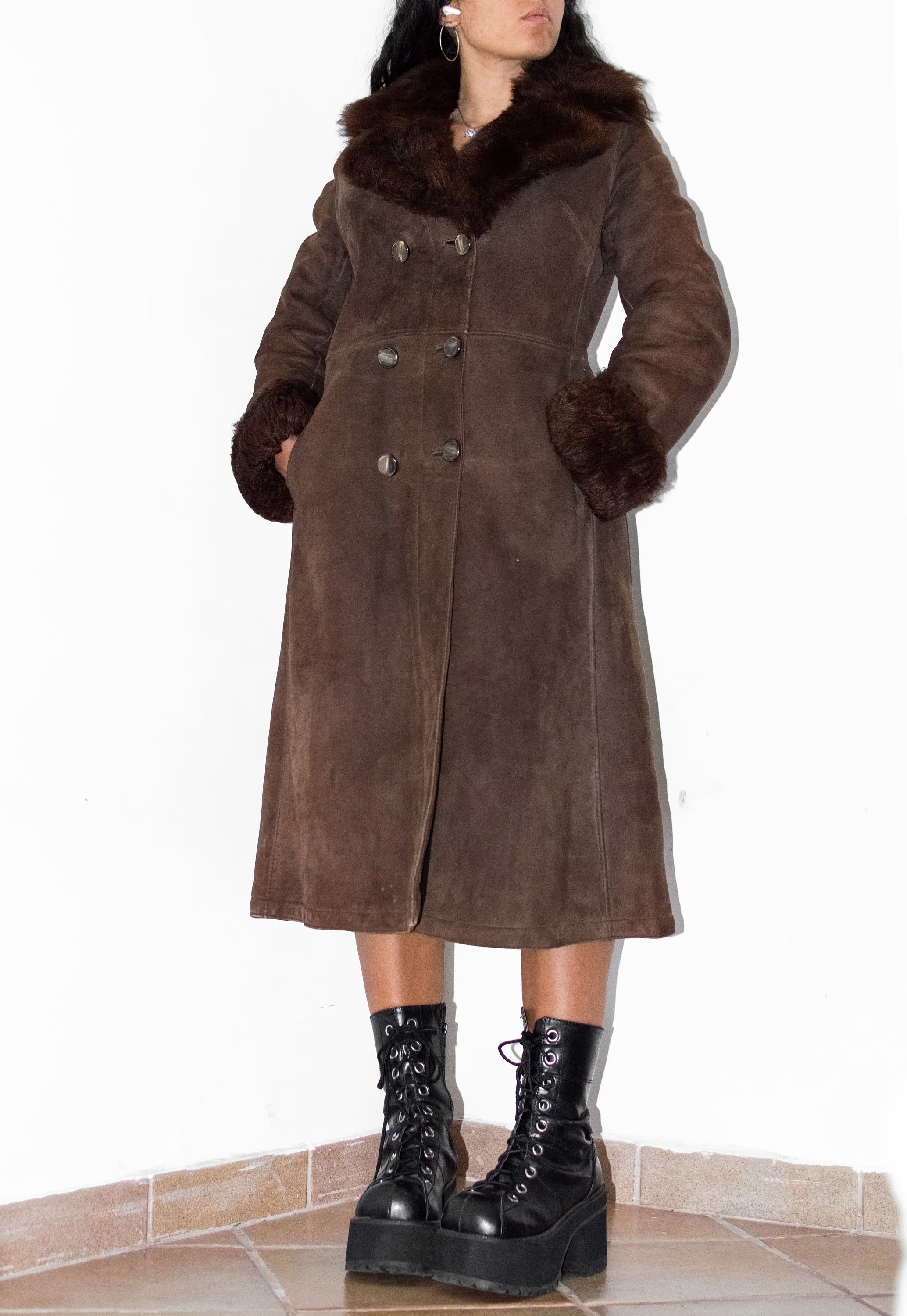 Designer × Japanese Brand × Vintage Vintage 90s Double Breasted Brown Thick Leather Coat Size L / US 10 / IT 46 - 4 Thumbnail