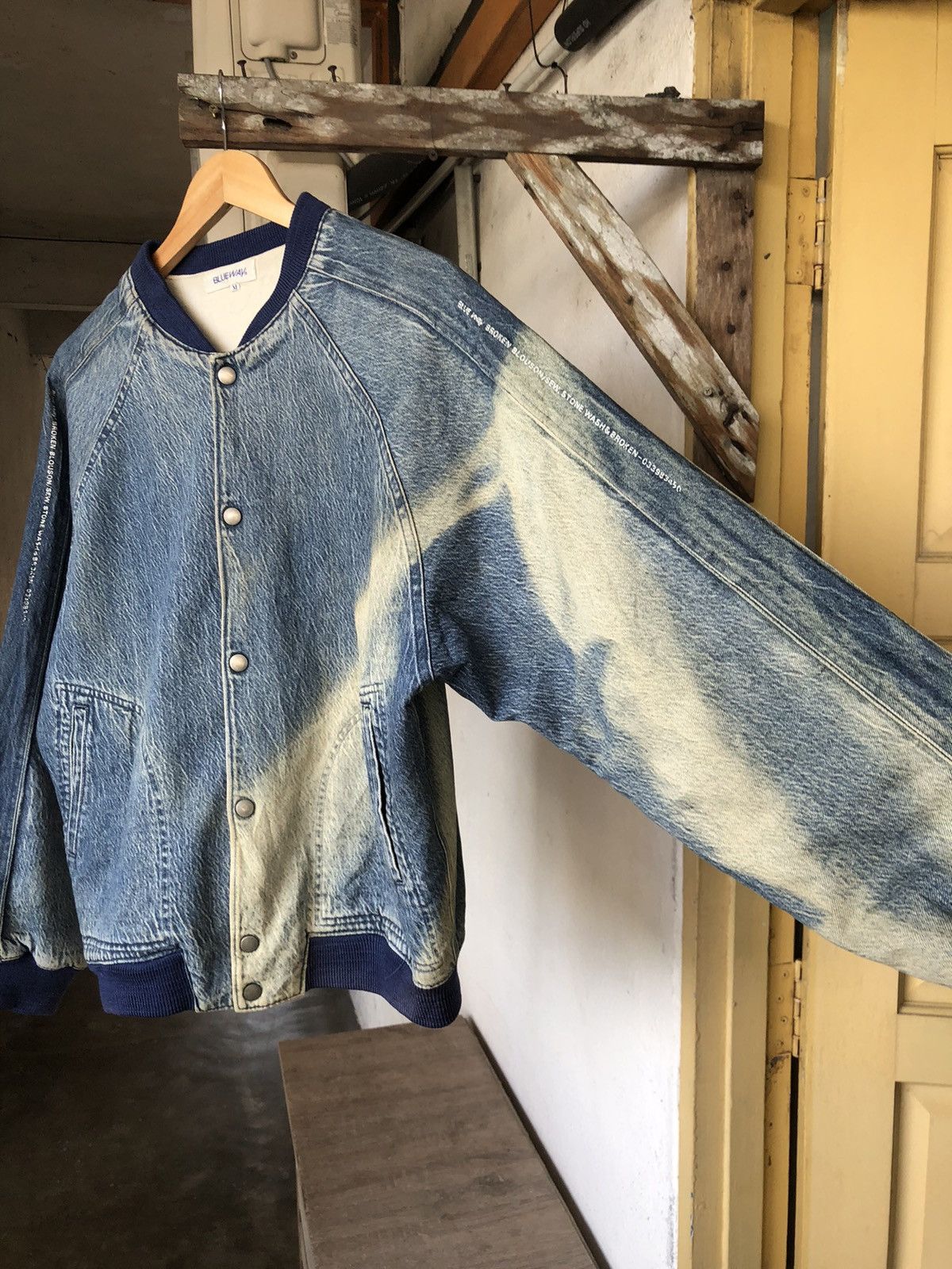 Blue Blue Japan Nice🔥 Vintage Blue Way Indigo Denim Faded Bomber Jacket Size US M / EU 48-50 / 2 - 13 Thumbnail