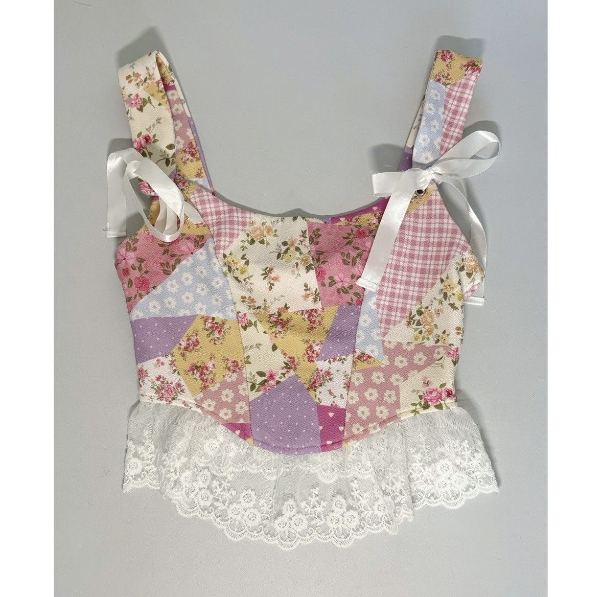 Japanese Brand Pink Coquette Floral Patchwork Lace Bows Shirt Blouse XS 🎀✨ Size XS / US 0-2 / IT 36-38 - 2 Thumbnail