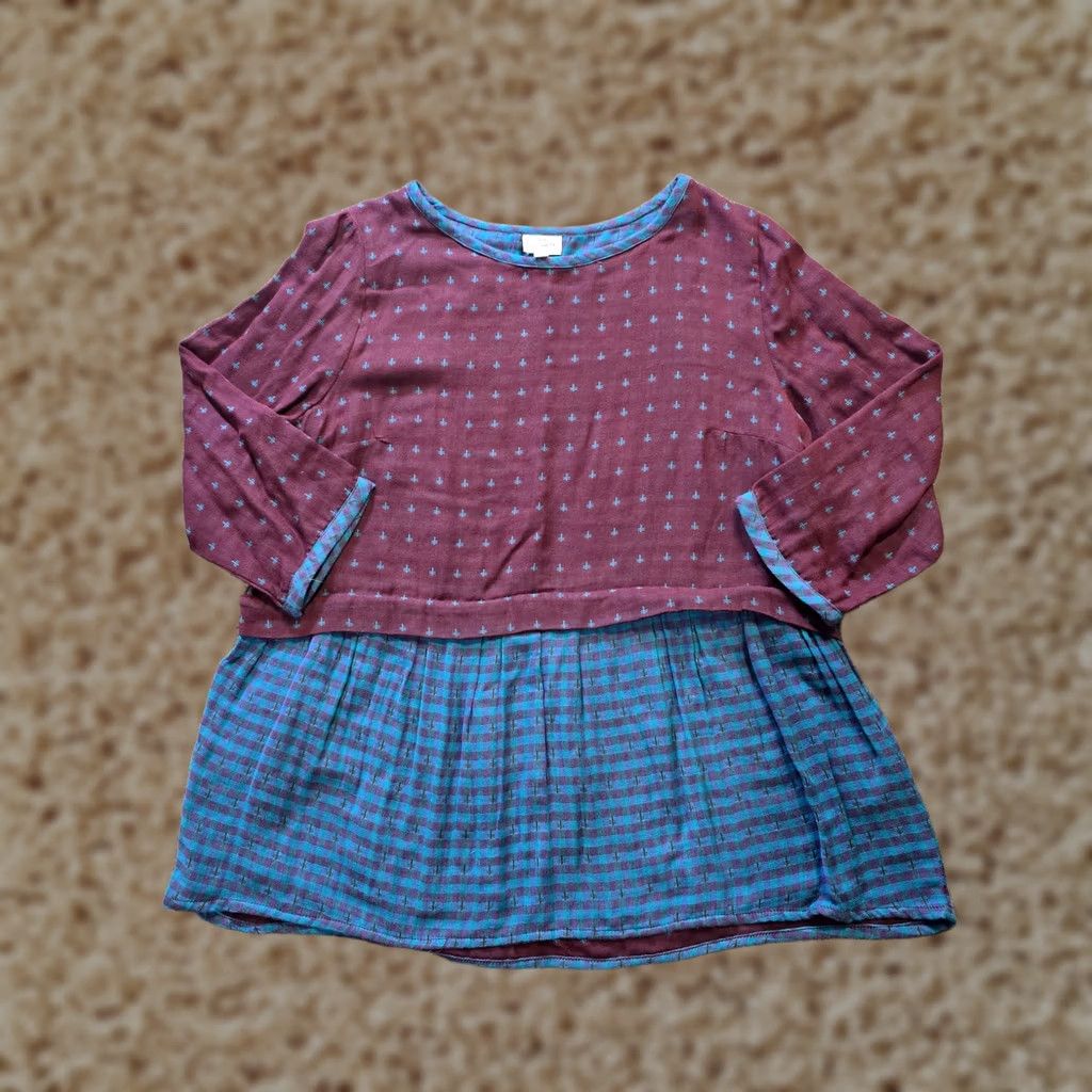 Vintage La Fiancee Top Womens Size 42 Purple Blue Plaid Boxy Gauze Lagenlook Casual Blouse Shirt Regular Woman Mens Girls Size M / US 6-8 / IT 42-44 - 1 Thumbnail