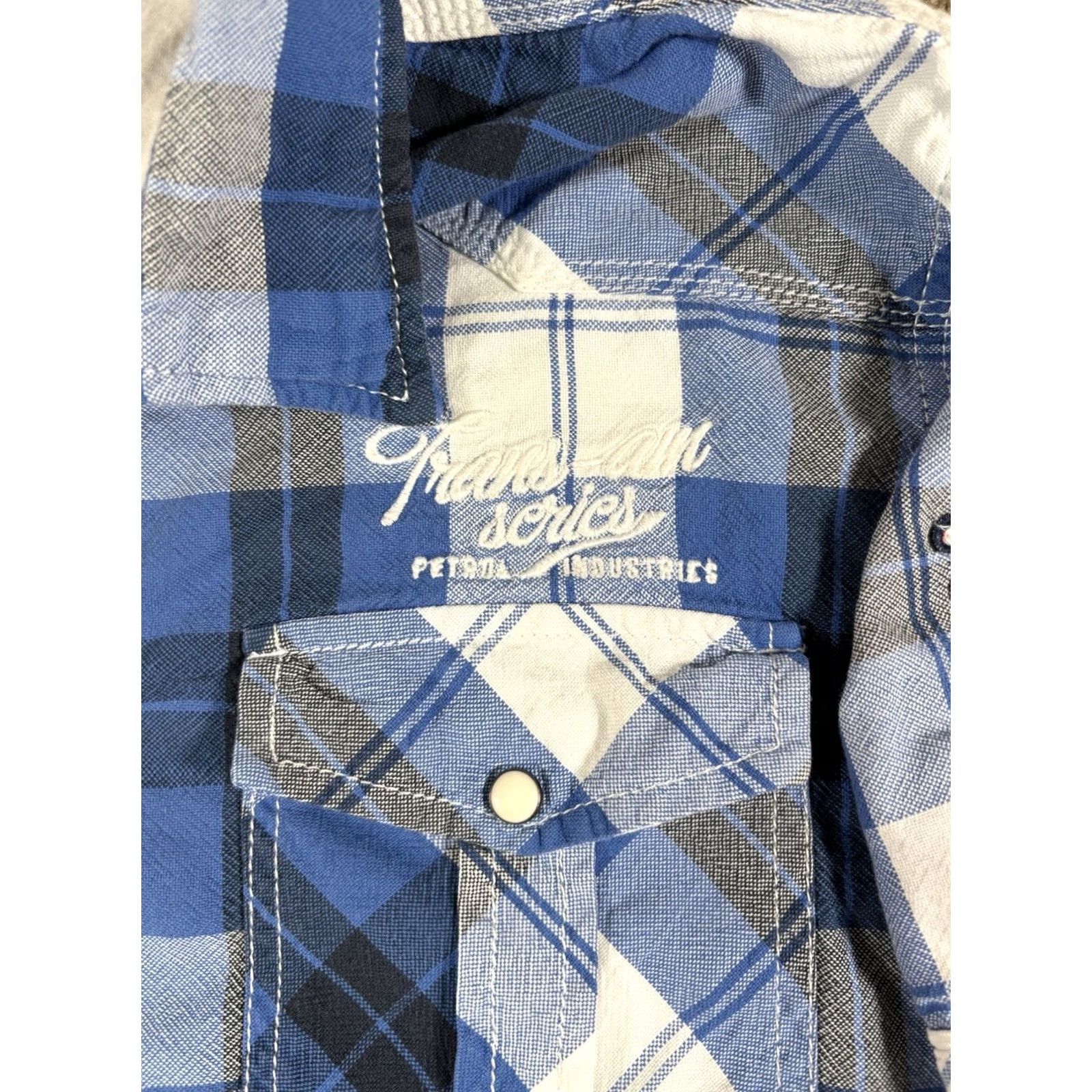 Petrol Industries Petrol Industries Blue Plaid Pearl Snap Embroidered Work Shirt Mens Large Button-Up Shirt Size US L / EU 52-54 / 3 - 4 Thumbnail