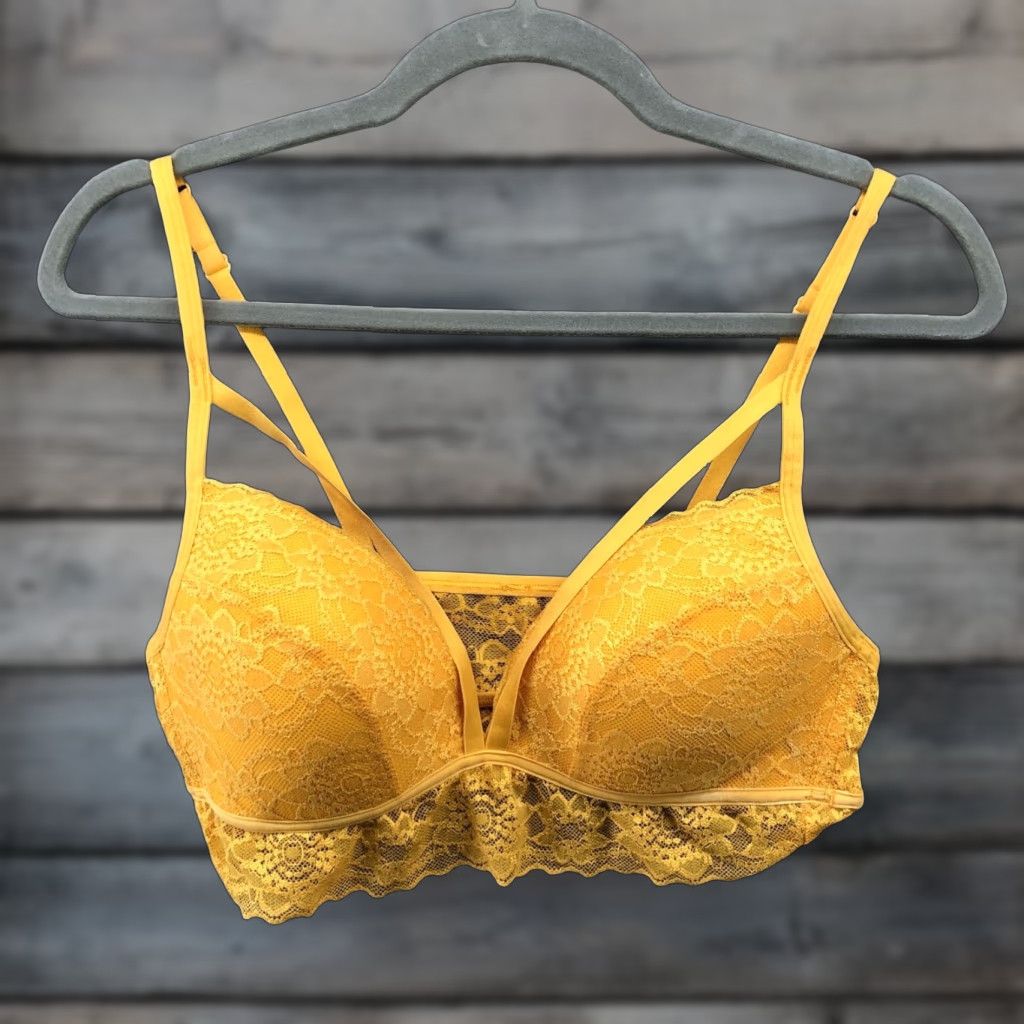 Victoria's Secret Victoria's Secret Bralette Womens Size M Canary Yellow Lace Lightly Lined Cut Out Strap Size ONE SIZE - 1 Thumbnail