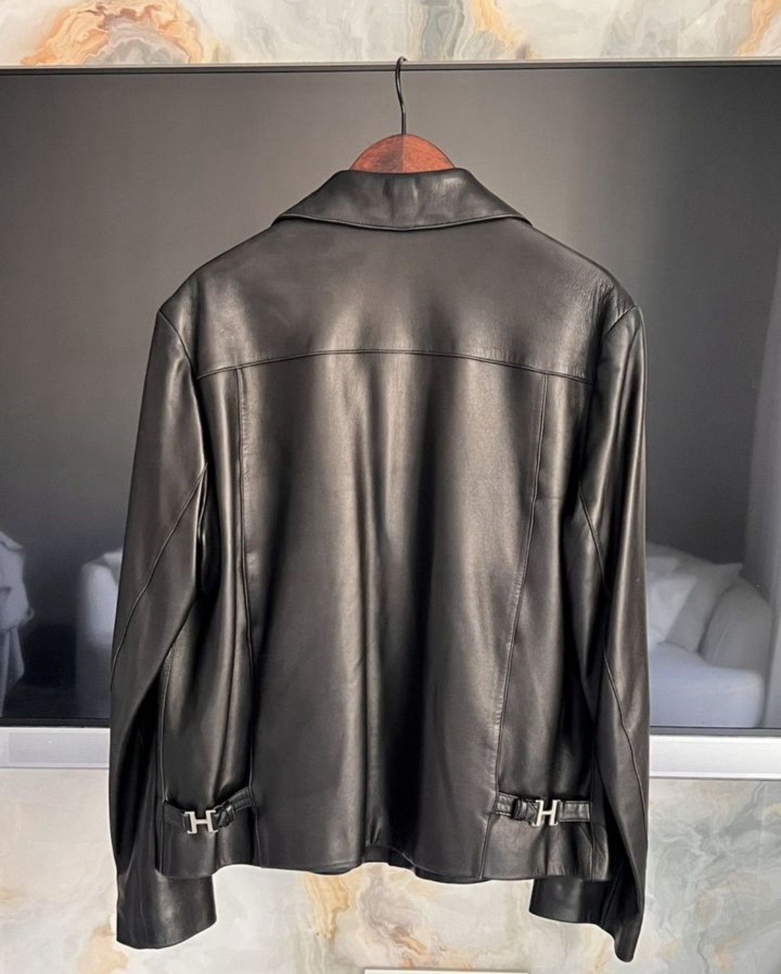 Hermes Hermes Leather Lambskin Logo Detail Jacket Black Size US L / EU 52-54 / 3 - 2 Thumbnail