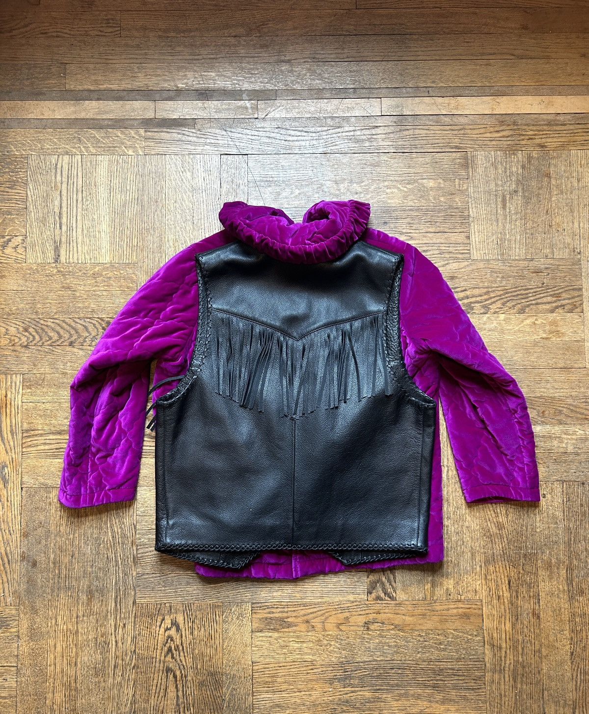 Balenciaga Runway SS18 Hybrid Fringe Leather Vest/Quilted Velvet Jacket Size US M / EU 48-50 / 2 - 4 Thumbnail