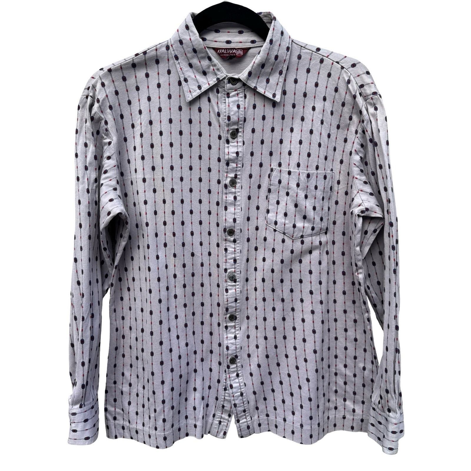 Other Italyva La Moda Italy Mens Grey Geometric Chain Print Button Size US M / EU 48-50 / 2 - 1 Thumbnail