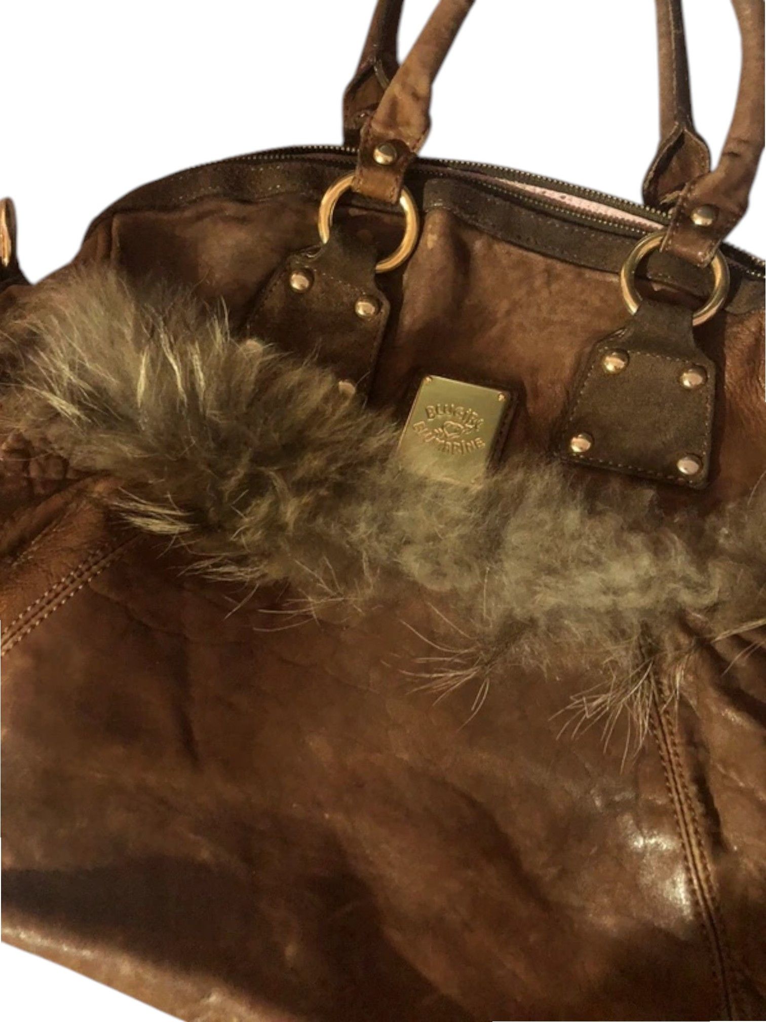 Blumarine Blumarine Distressed Leather Fur-Trim Bowling Bag Size ONE SIZE - 4 Thumbnail