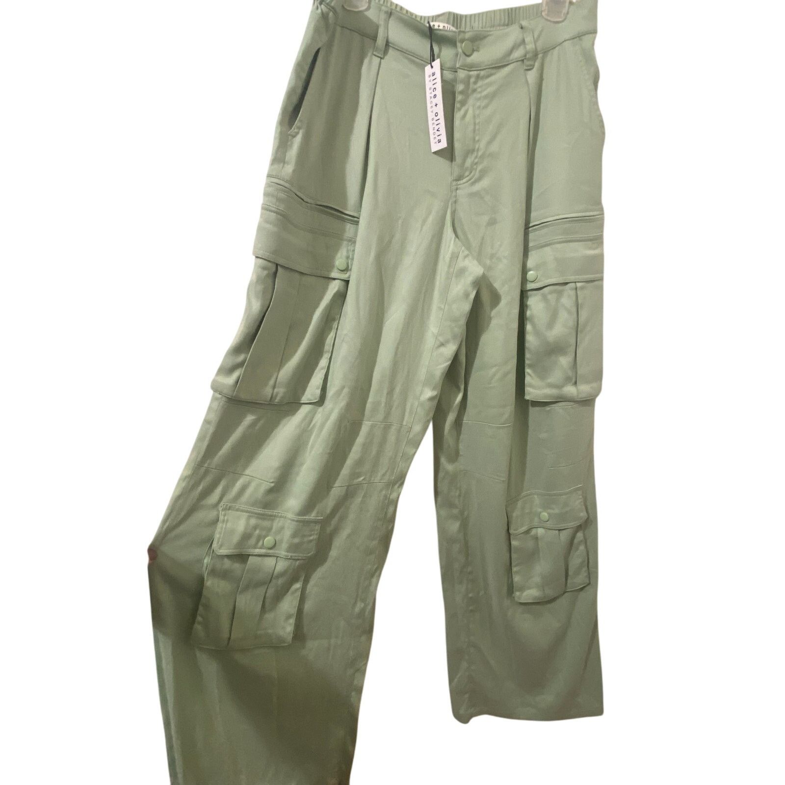 Alice + Olivia Alice + Olivia Joette Cargo Wide Leg Pants Seamoss Green NWT Size 34" / US 12 / IT 48 - 5 Thumbnail