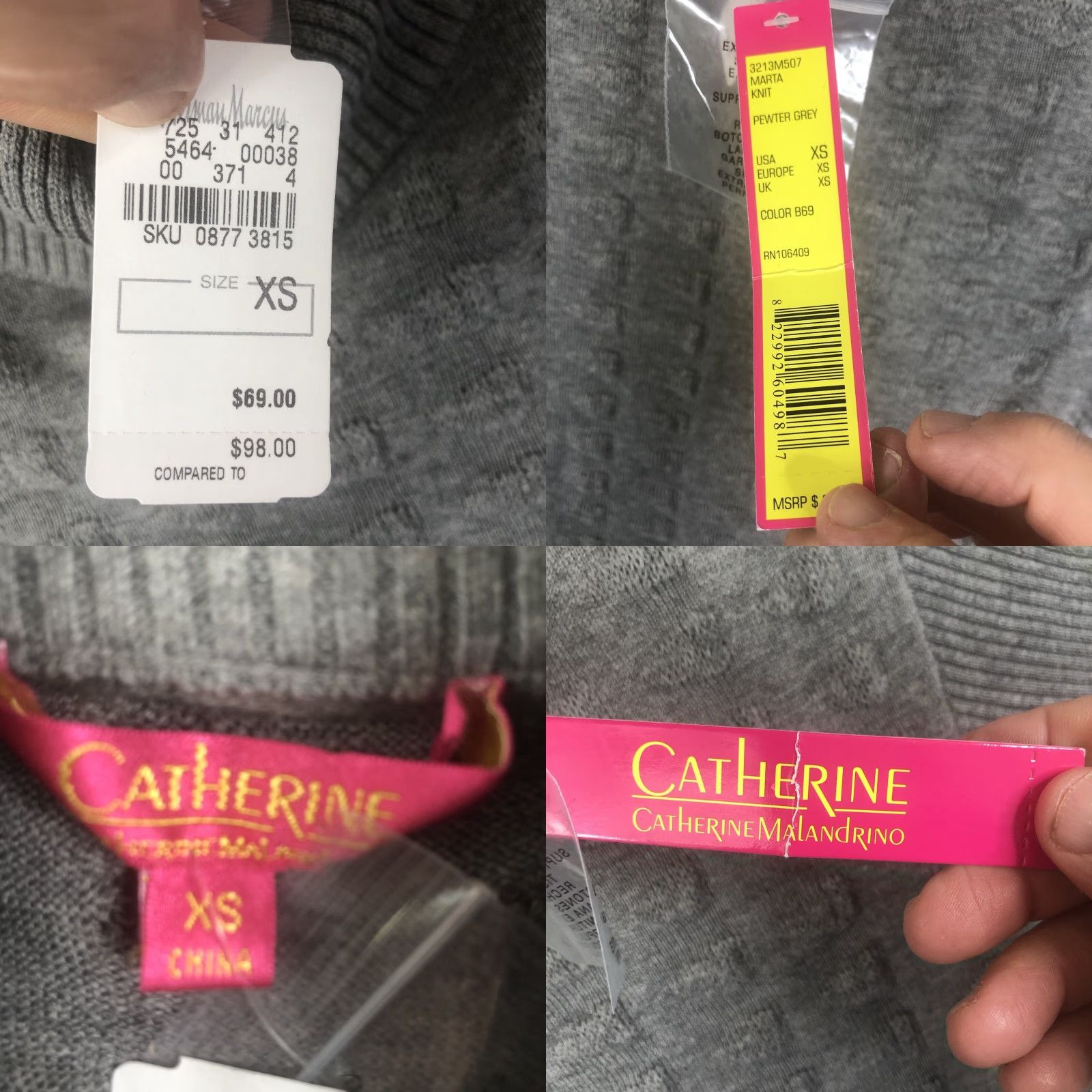 Vintage Catherine Malandrino Sweater Womens XS Gray Turtleneck Textured Neutral NEW Size XS / US 0-2 / IT 36-38 - 8 Thumbnail