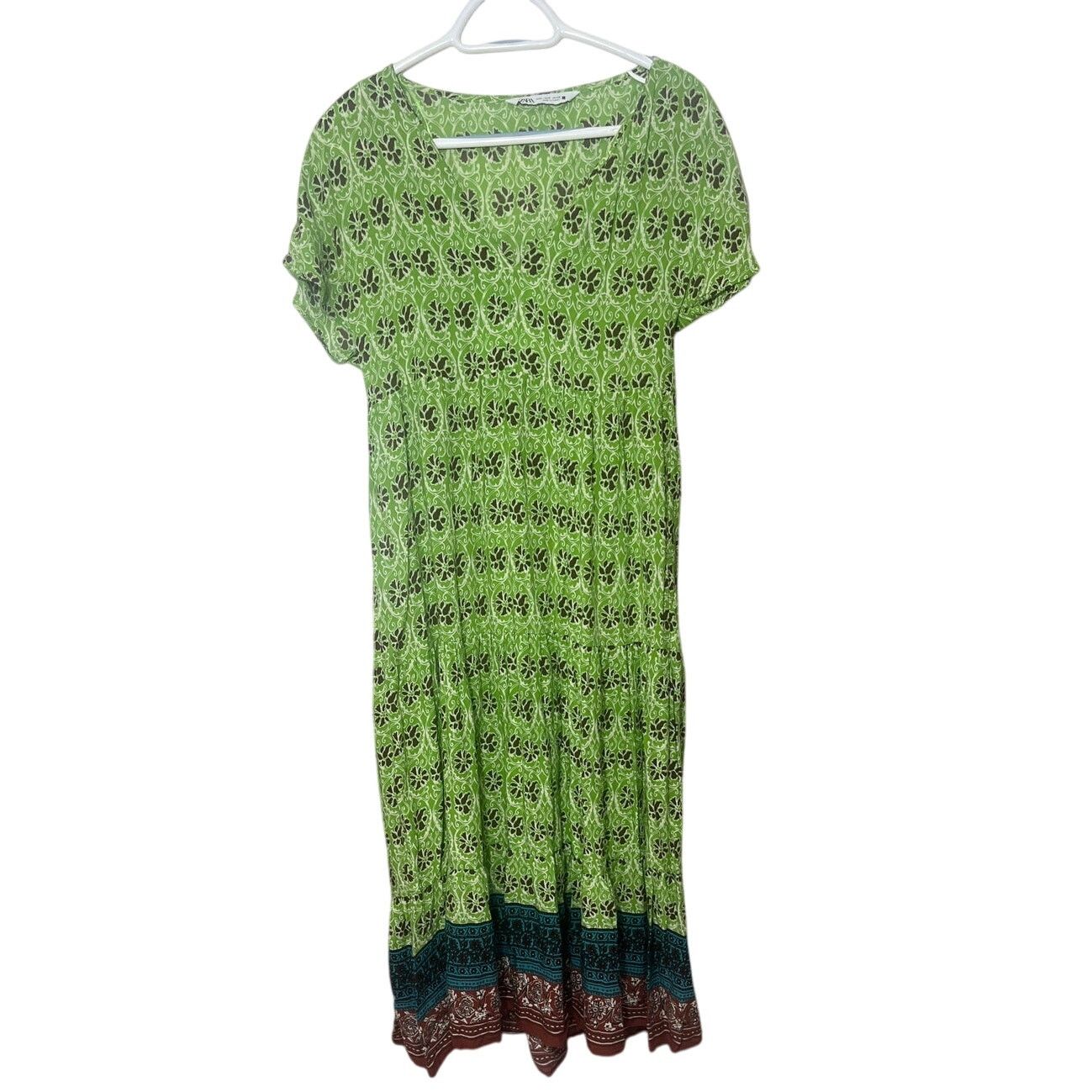 Zara Zara Panelled Midi Dress Green Patterned 7484/153 Boho SZ S Size S / US 4 / IT 40 - 3 Thumbnail