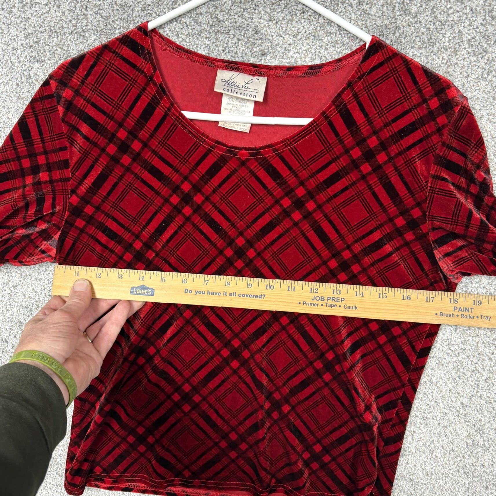 Lee VINTAGE Kathie Lee Collection Velour Outfit Set Women S China Red Plaid 2 Piece Sweater Skirt Autumn Winter 3/4 Sleeve Mens? Ladies? Size 28" / US 6 / IT 42 - 5 Thumbnail