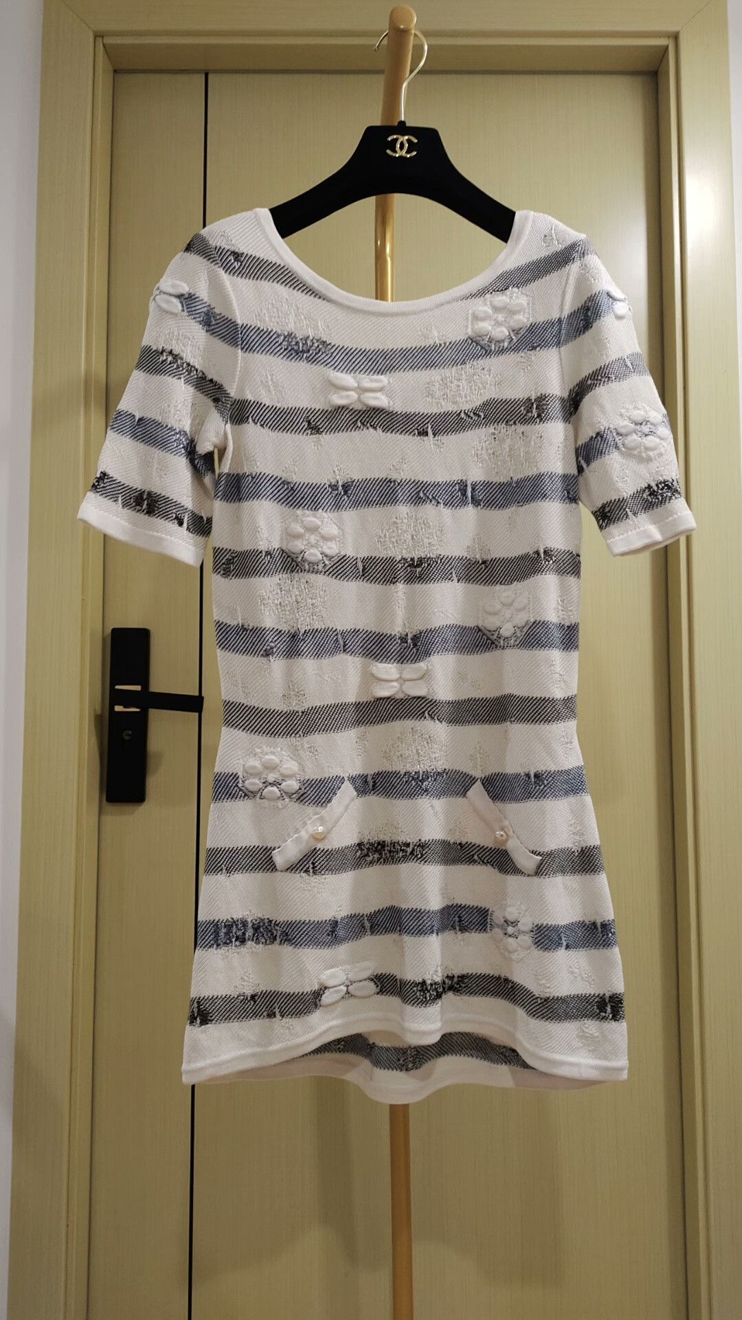 Chanel Chanel Gray White Striped Knit Dress Size S / US 4 / IT 40 - 1 Thumbnail