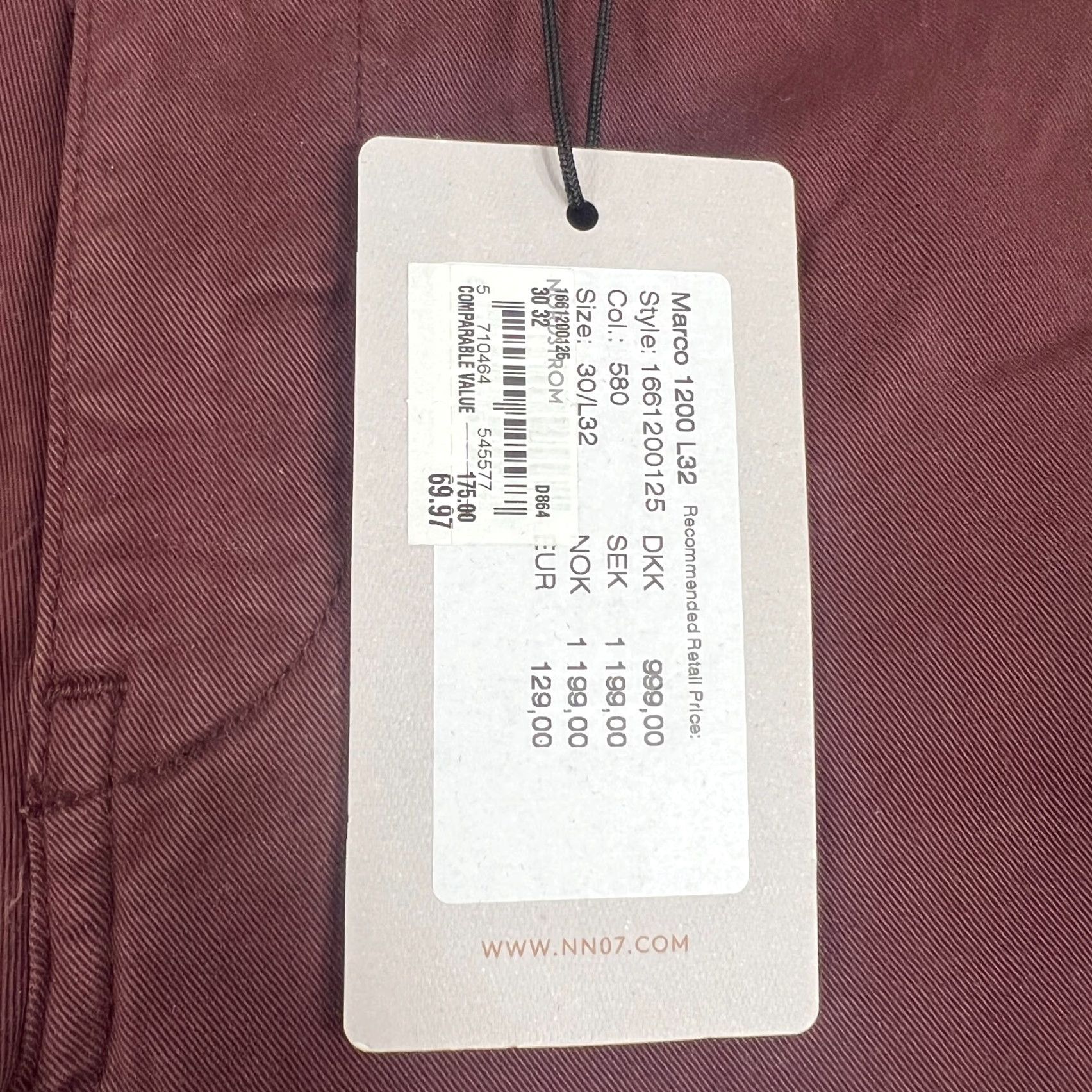 Vintage NNO7 Men's Slim Tapered Chino Pants Size 30 Red Cotton Casual Formal Workwear NWT Size US 30 / EU 46 - 2 Thumbnail