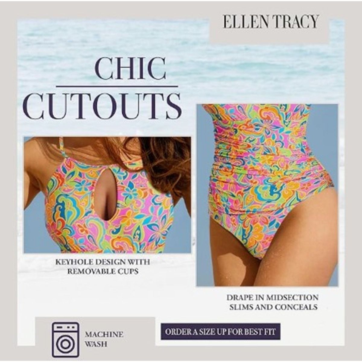 Ellen Tracy ELLEN TRACY One Piece High Neck Swimsuit with Size 8 Size ONE SIZE - 4 Thumbnail