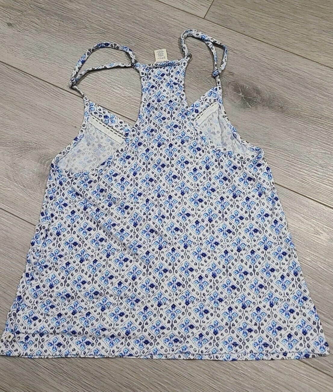 Lucky Brand Lucky Brand Tank Top Small Blue White Floral V Neck Cotton Size S / US 4 / IT 40 - 2 Thumbnail