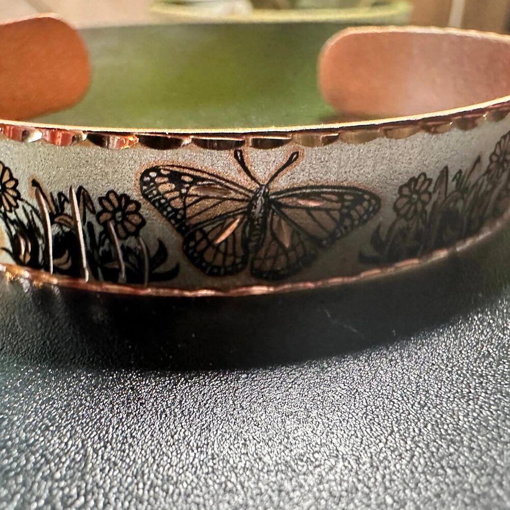 Other Handmade Boho Copper Monarch Butterfly Design Bracelet, Cuff Size ONE SIZE - 1 Thumbnail