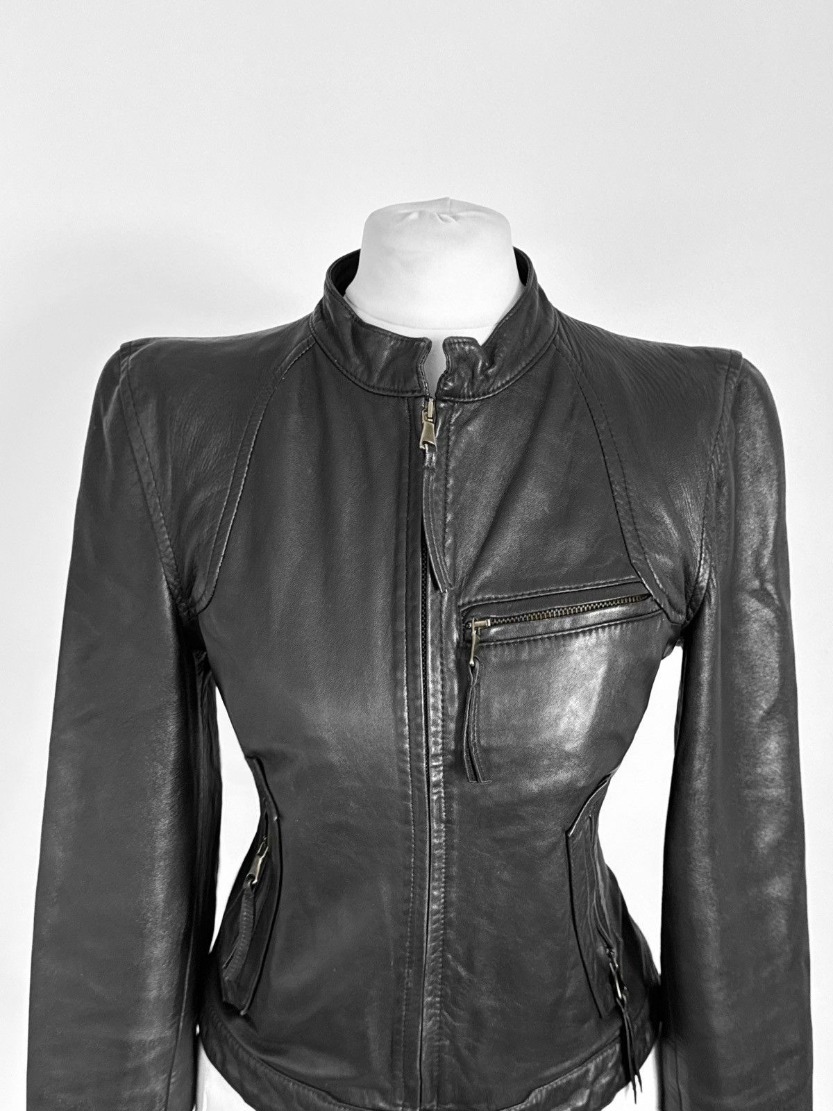 Vintage Avant-garde leather moto bomber jacket Size S / US 4 / IT 40 - 3 Thumbnail