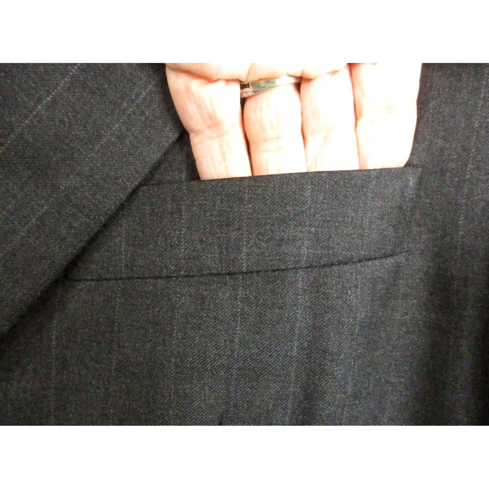 Vintage Hickey Freeman Blazer Jacket 48R Wool Solid Black Pinstripe EUC Size 48R - 2 Thumbnail