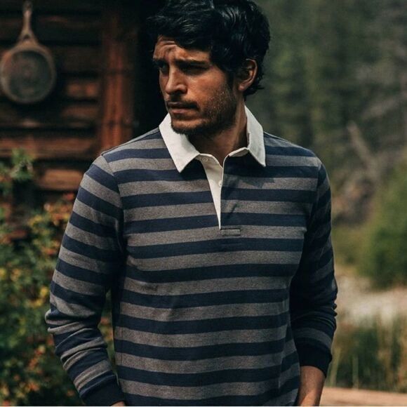 Taylor Stitch Taylor Stitch The Heavy Bag Rugby Shirt in navy blue stripe Size US XS / EU 42 / 0 - 5 Thumbnail